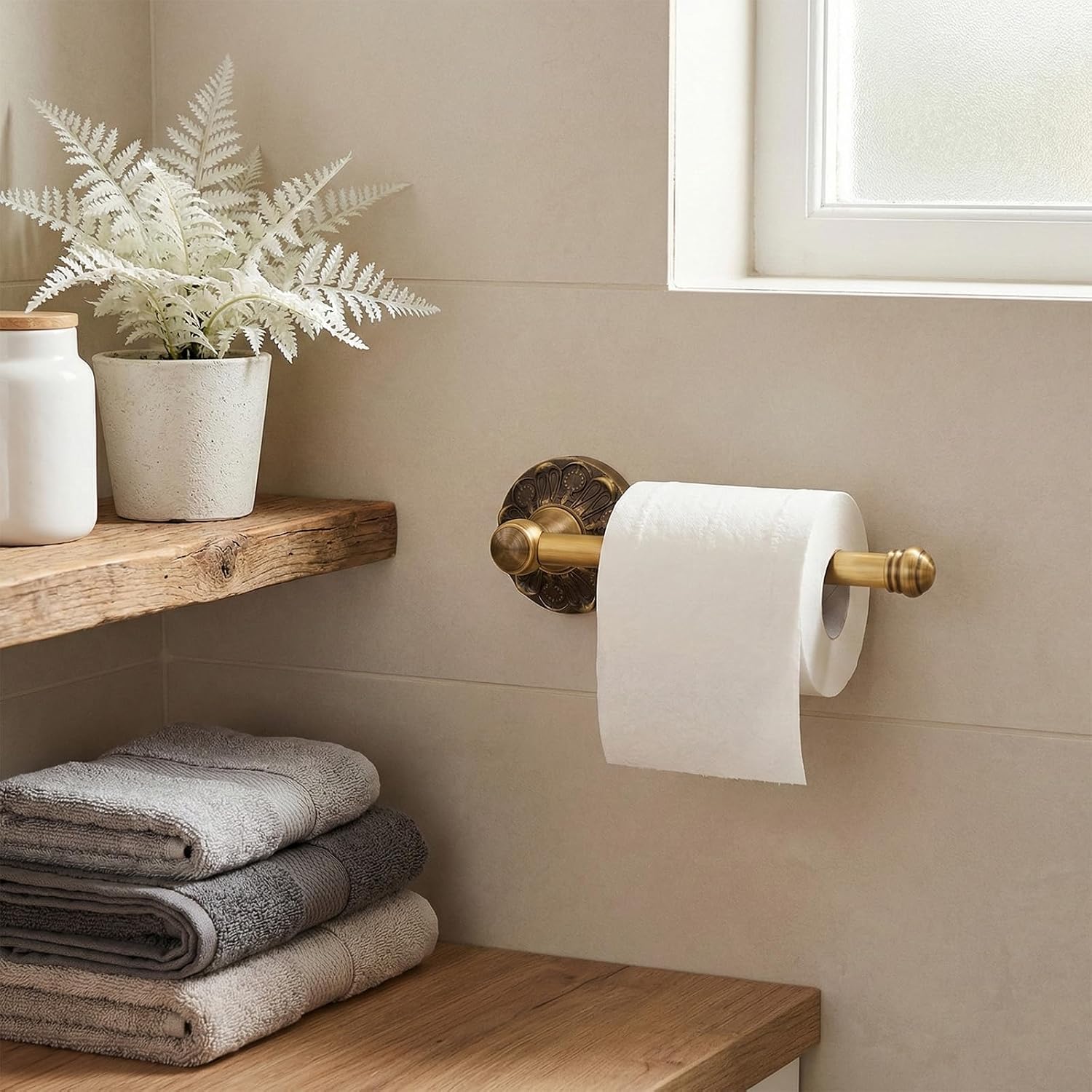 2 Pcs Antique Hand Towel Holder and Toilet Paper Holder Set, Brass Towel Ring with Elegant Carved Patterns, Tissue Roll Hanger, Retro Brass Hand Towels Ring, Wall Mounted Bathroom Hardware