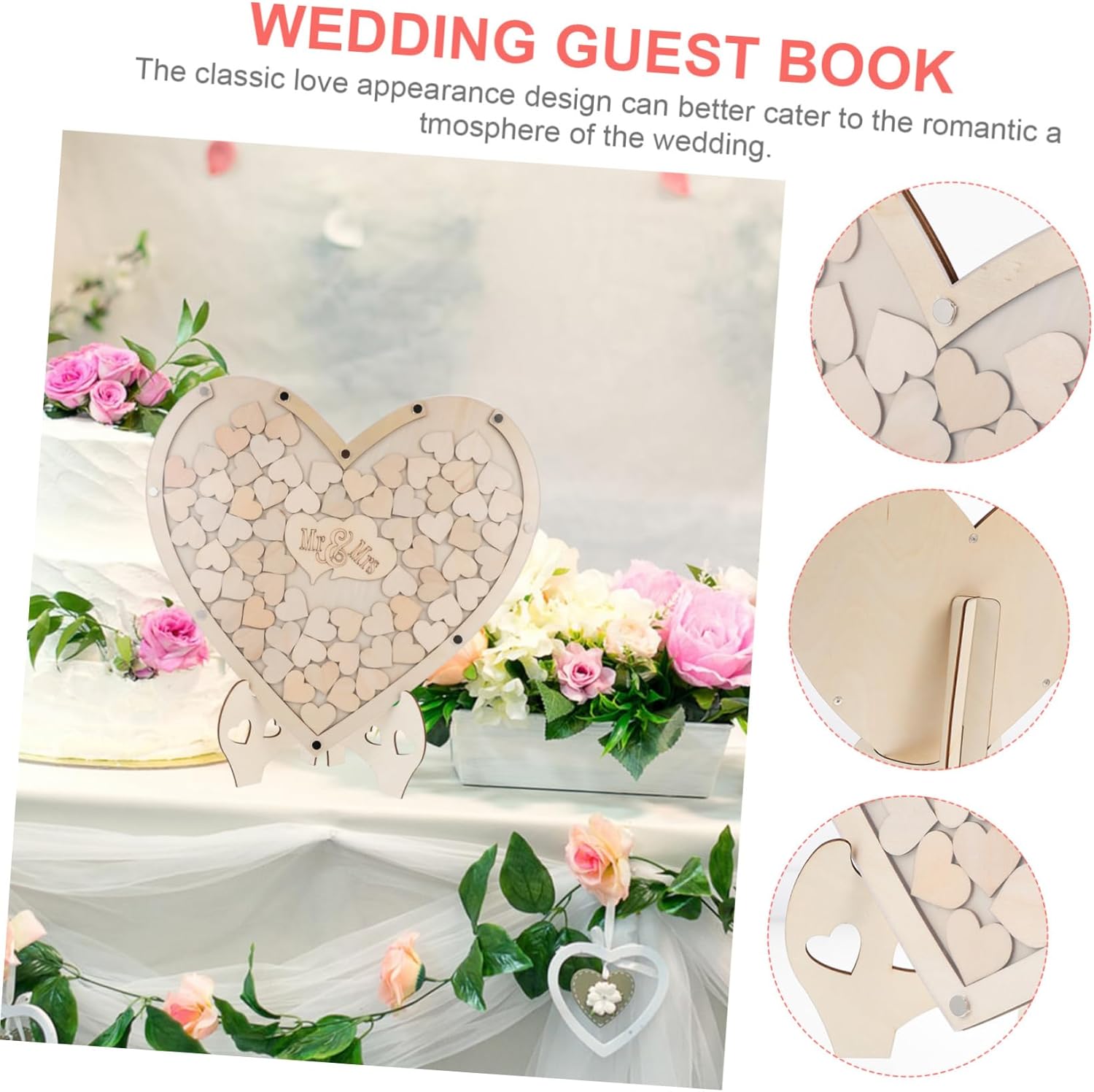 1set Heart-Shaped Wedding Guest Book Signature Box for Wedding Reception Complete for Guests to Leave Wishes for Bridal Showers Special Events