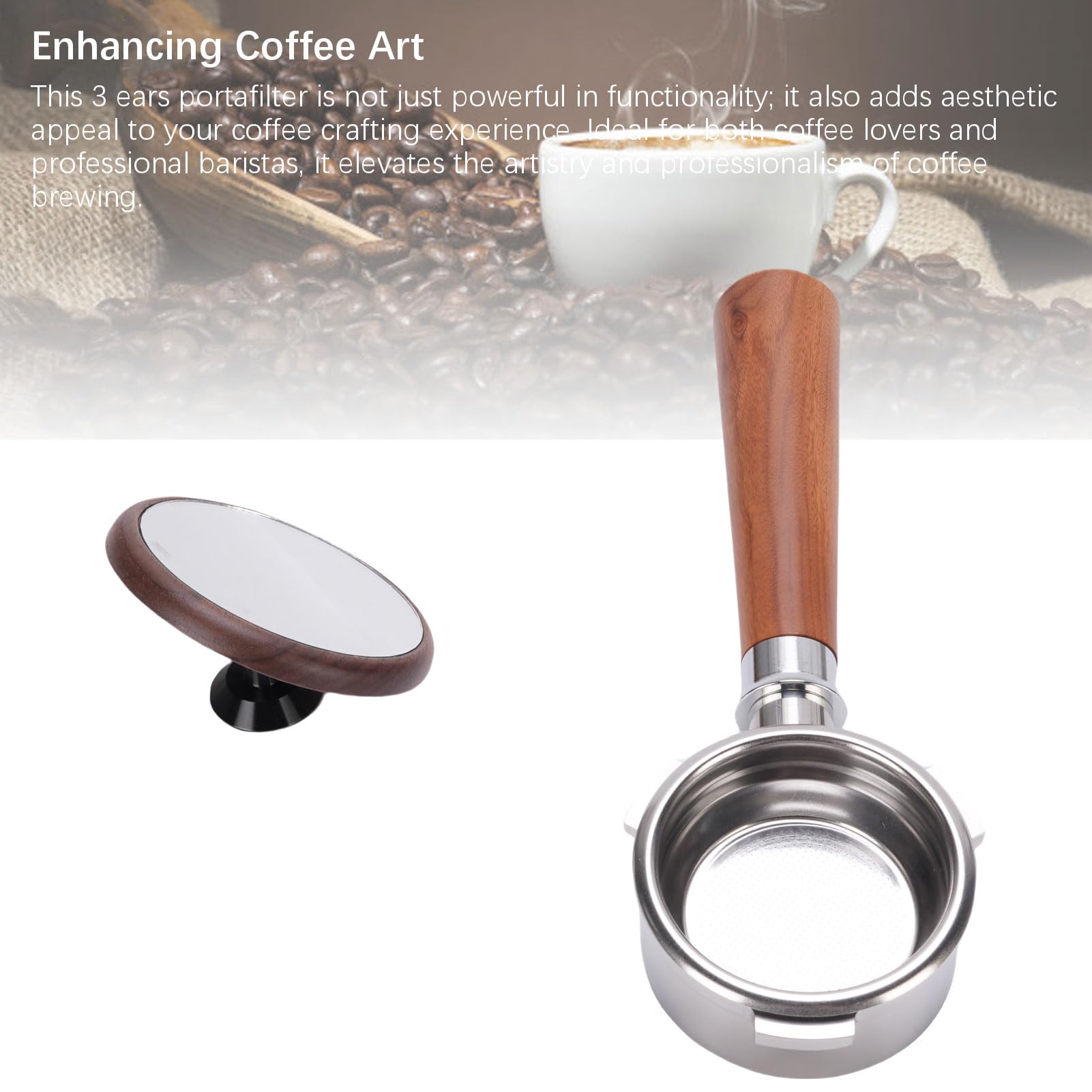 Portafiltro per caffè da 58 Mm con Manico in Legno Premium, Design Senza Fondo per gli Appassionati di caffè, Realizzato in Acciaio Inossidabile e Legno