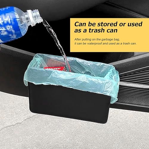 Miniatura 4 de Osilly Cubo de basura para automóvil, plegable, impermeable, a prueba de fugas, de cuero, para colgar, minicontenedor de almacenamiento, organizador