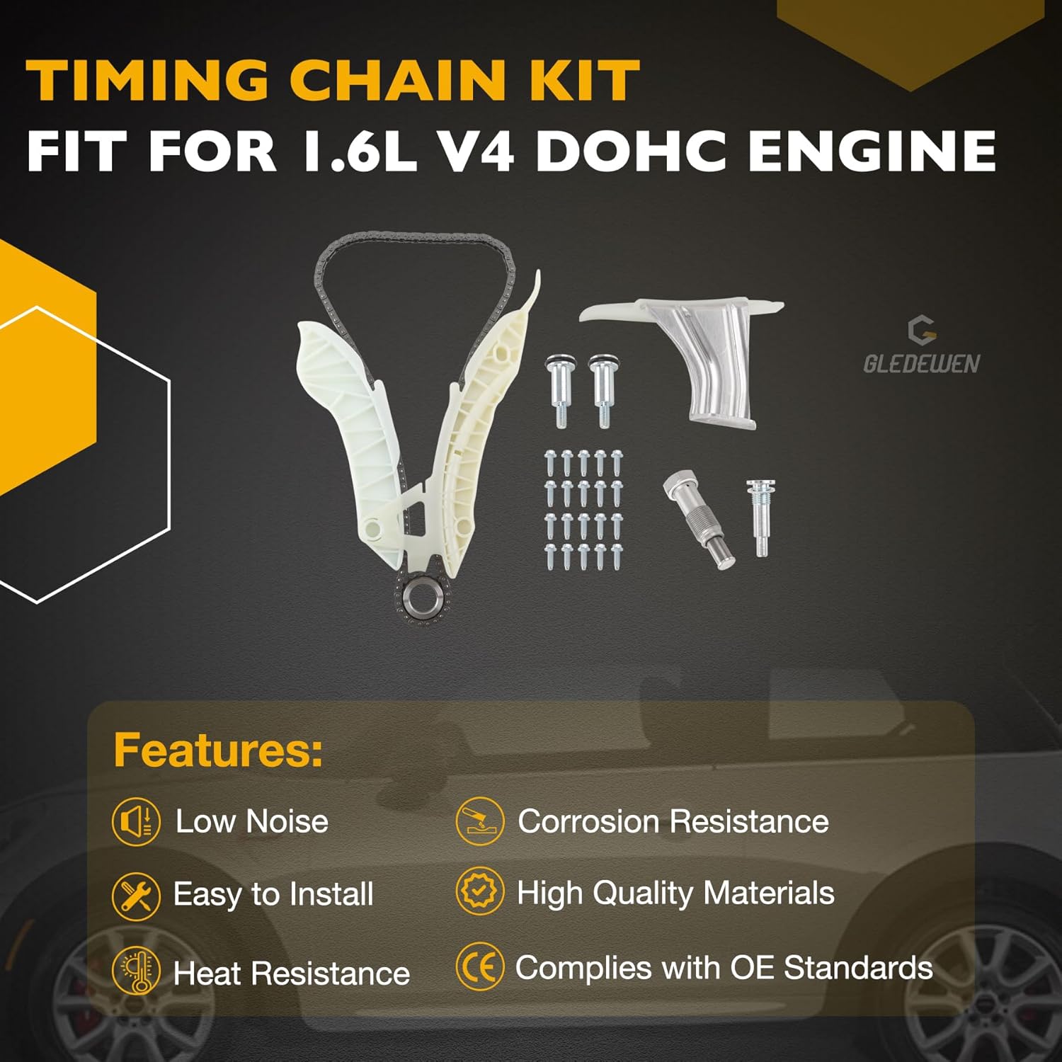 1.6L Engine Timing Chain Kit With Sprocket, Compatible with 2007-2015 Mini Cooper R56 R57, 11-16 Countryman R60, 2013-2016 Paceman R61, 1.6L DOHC 4Cyl Engine, Replace# C774 9-5887