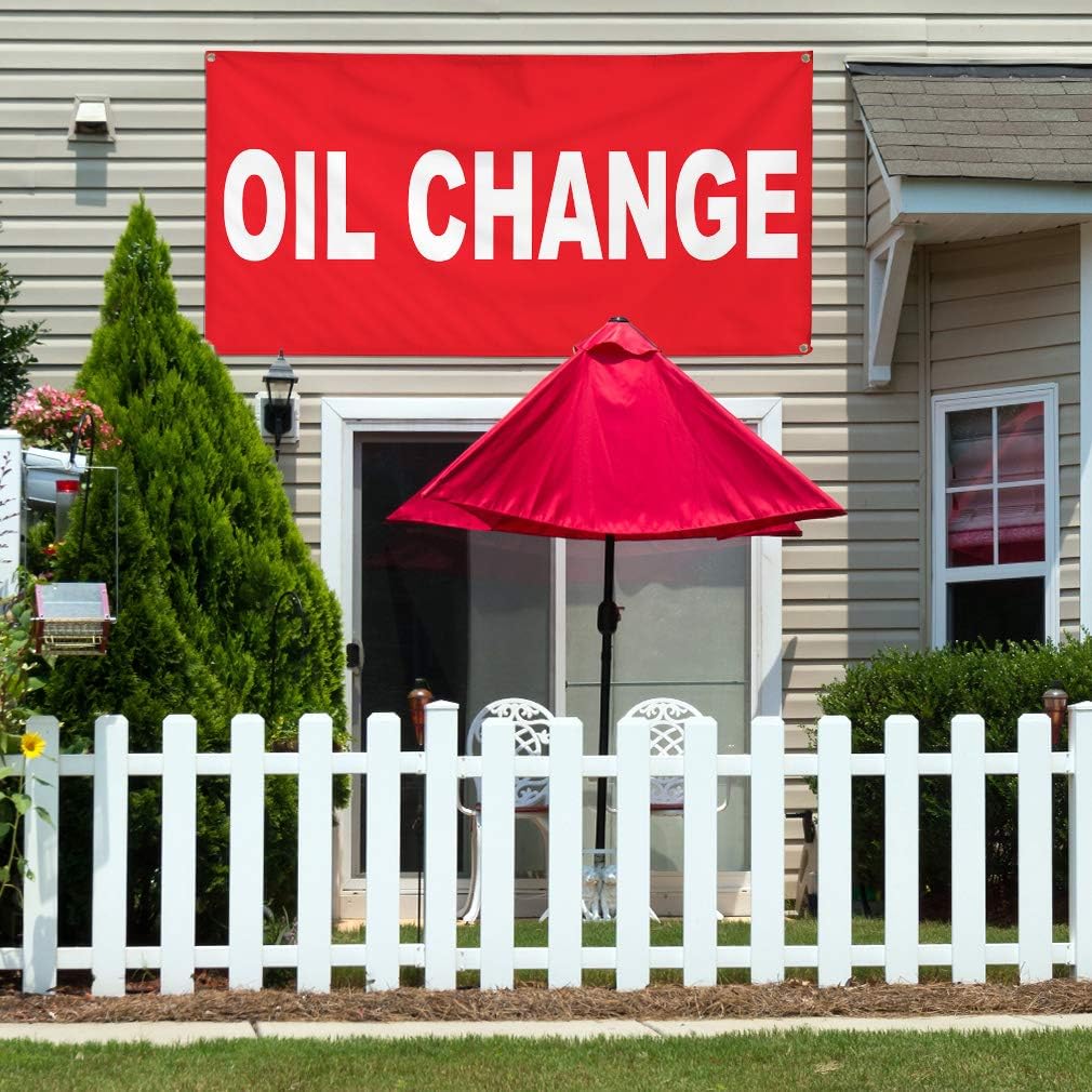Vinyl Banner Multiple Sizes Oil Change Red Background Auto Car Repair Shop Automotive Outdoor Weatherproof Industrial Yard Signs 4 Grommets 24x48Inches