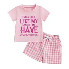 Hekkomird Baby Girl Summer Clothes Cute Letter Print Short Sleeve T-shirt Top Elastic Shorts Toddler Summer Outfits
