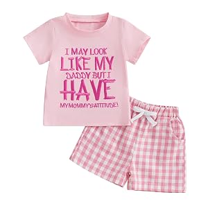 Hekkomird Baby Girl Summer Clothes Cute Letter Print Short Sleeve T-shirt Top Elastic Shorts Toddler Summer Outfits