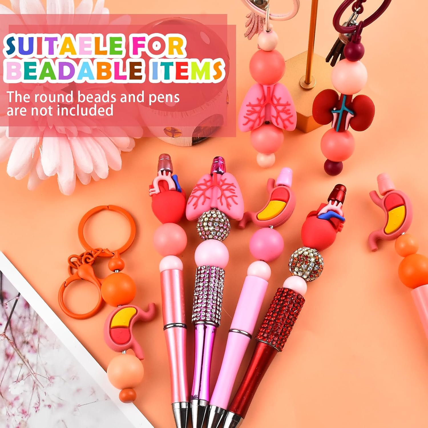 12 PCS 3D Organ Theme Silicone Focal Beads for Pens, Medical Silicone Beads Bulk for Keychain Bracelet Necklace Making, Handmade Crafts Supplies - Image 5