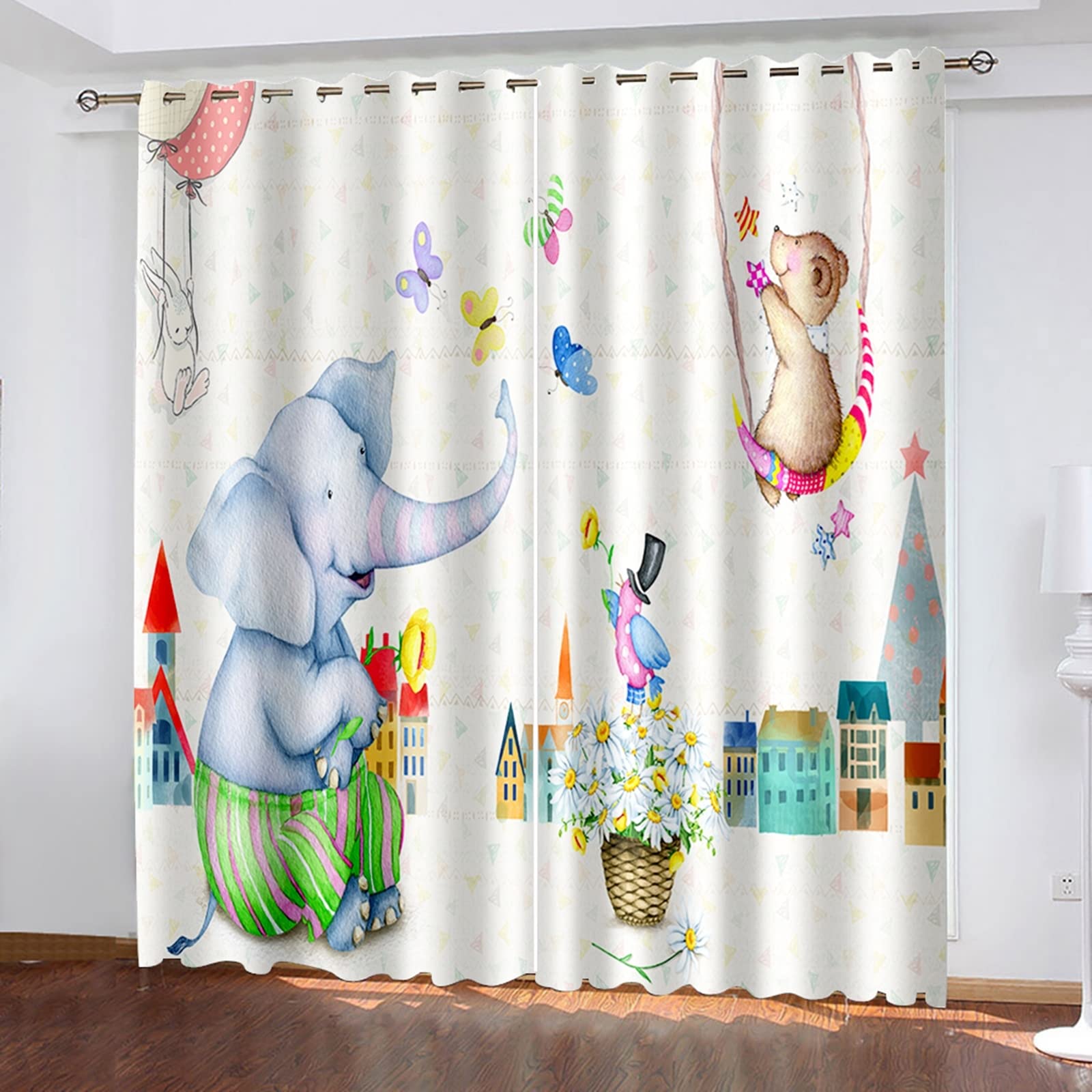 AMDXD Cortina de poliéster blanca, cortina infantil, diseño de mariposas, 264 x 160 cm