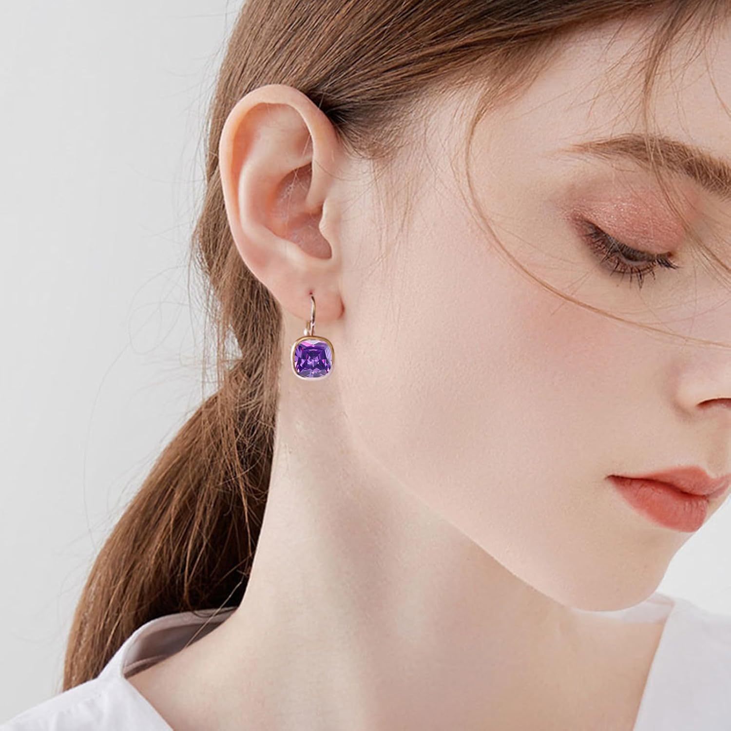 VONSSY Crystal Drop Dangle Rosegold Plated Earrings Leverback Hoop Hanging Square Zircon Jewelry Gift for Women Mother Wife - Image 8