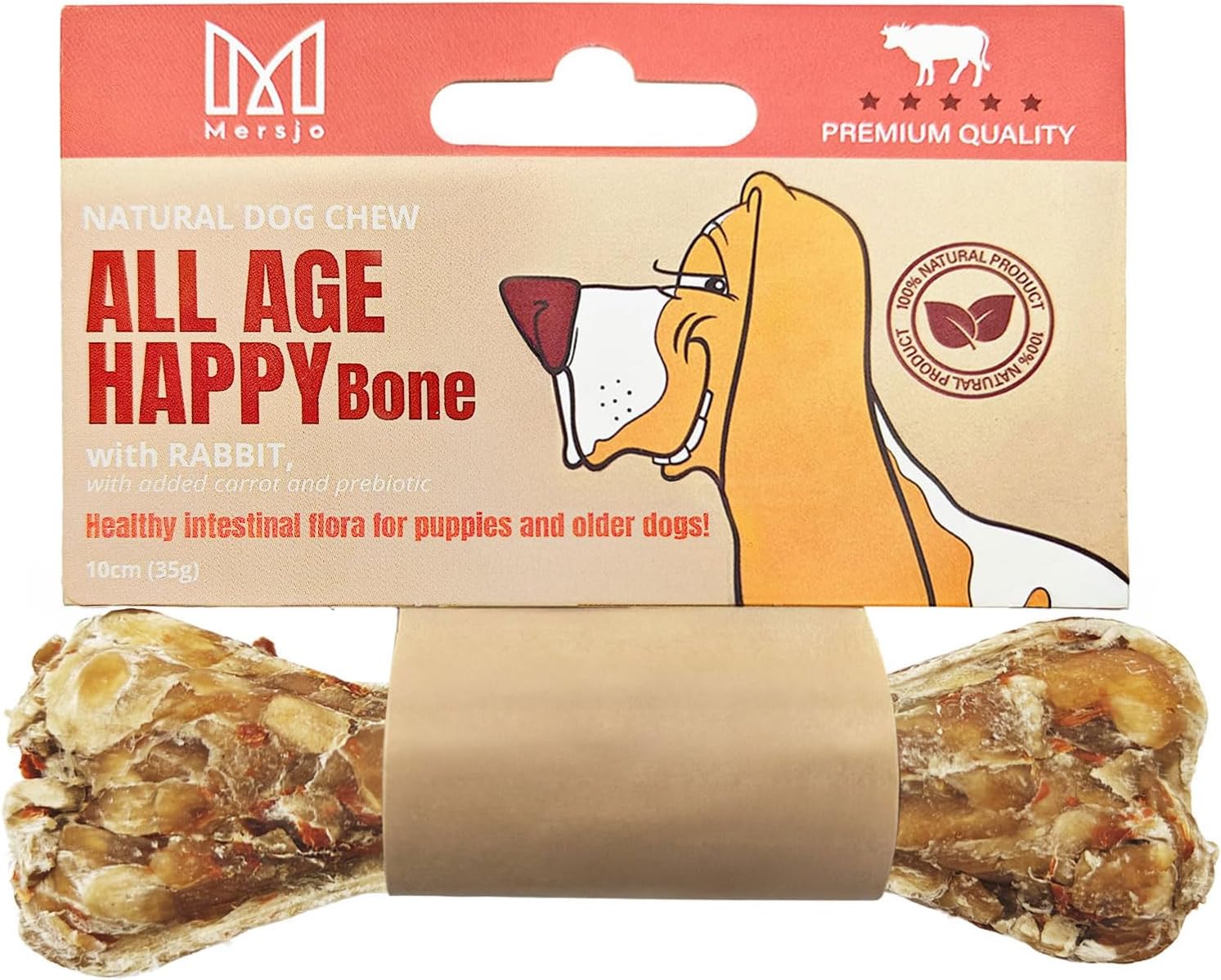 ALL AGE HAPPY BONE Functional Chew Bone Dog Treats with Rabbit Carrot Prebiotic & Glucosamine - 10 cm 35 g - Soft Chew Snack for Dogs Ideal for Joints & Digestion 100% Natural