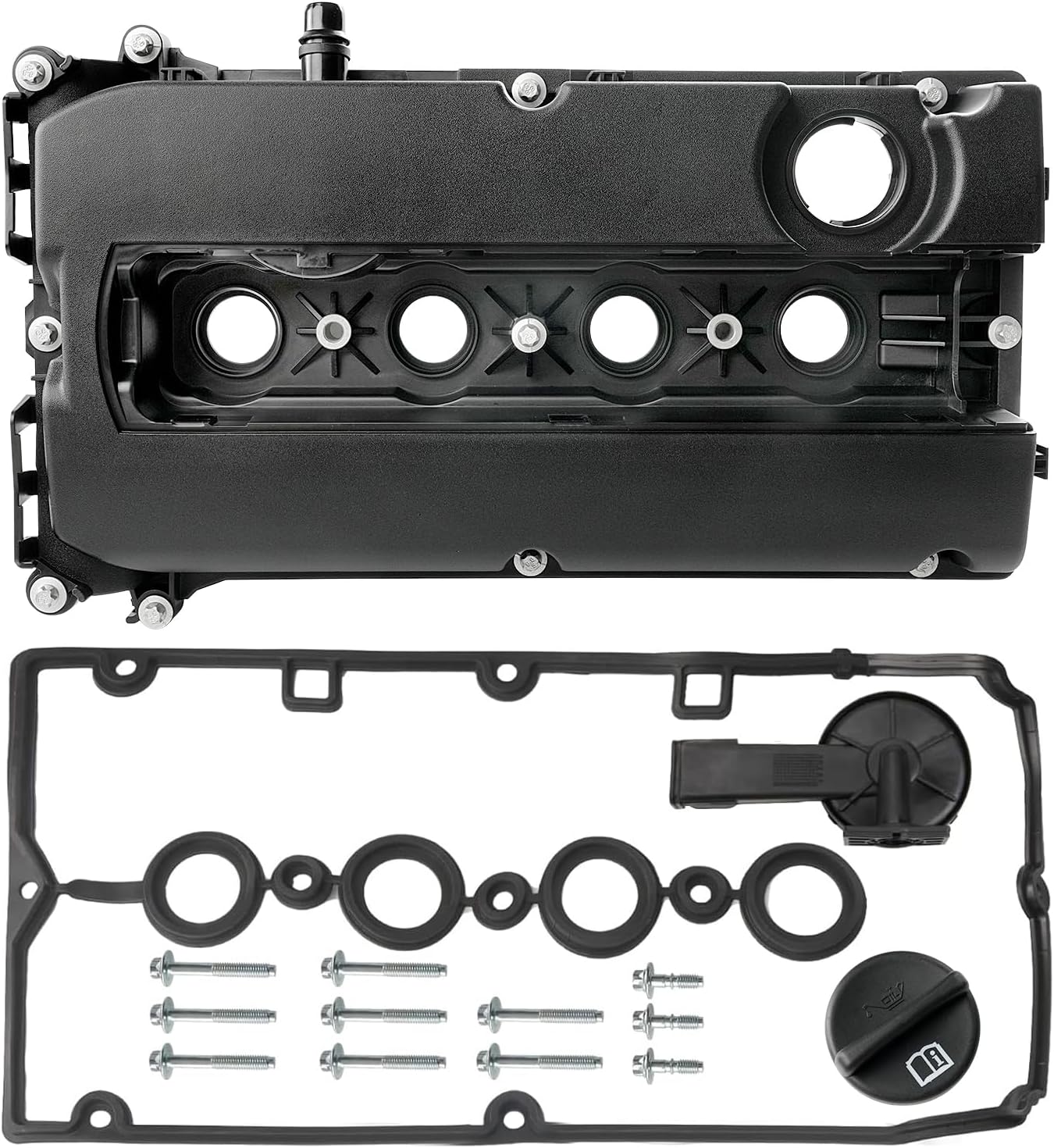 Engine Valve Cover Kit with Gaskets, Oil Filler Cap & Bolts Compatible with 2008-2020 Chevy Cruze limited Trax Sonic Astra Pontiac G3 Wave Saturn Astra 1.6L 1.8L Replace 55558673 55564395 264-920