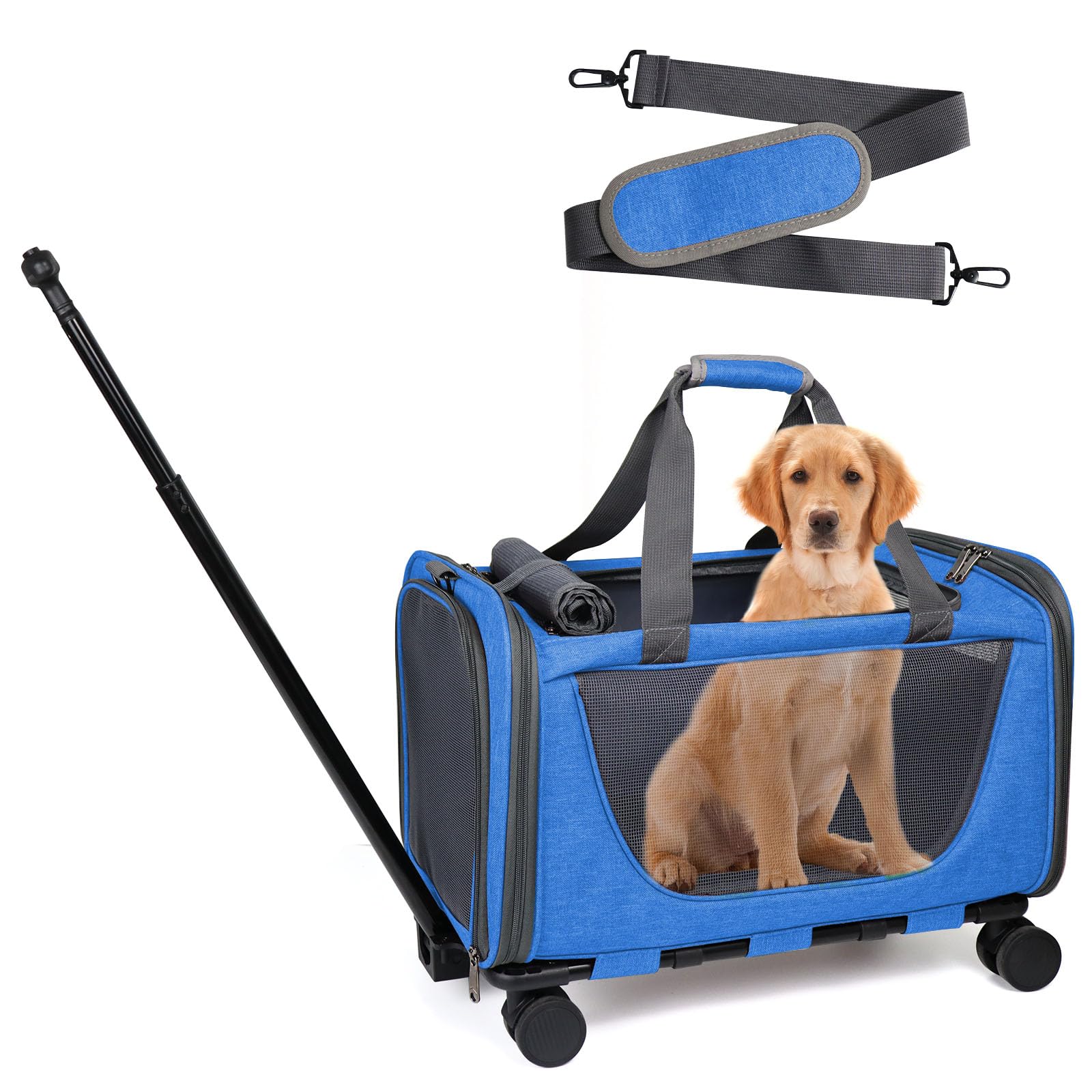 PROKEI Pet Carrier with Wheels for Cat Dog,Airline Approved Telescopic
