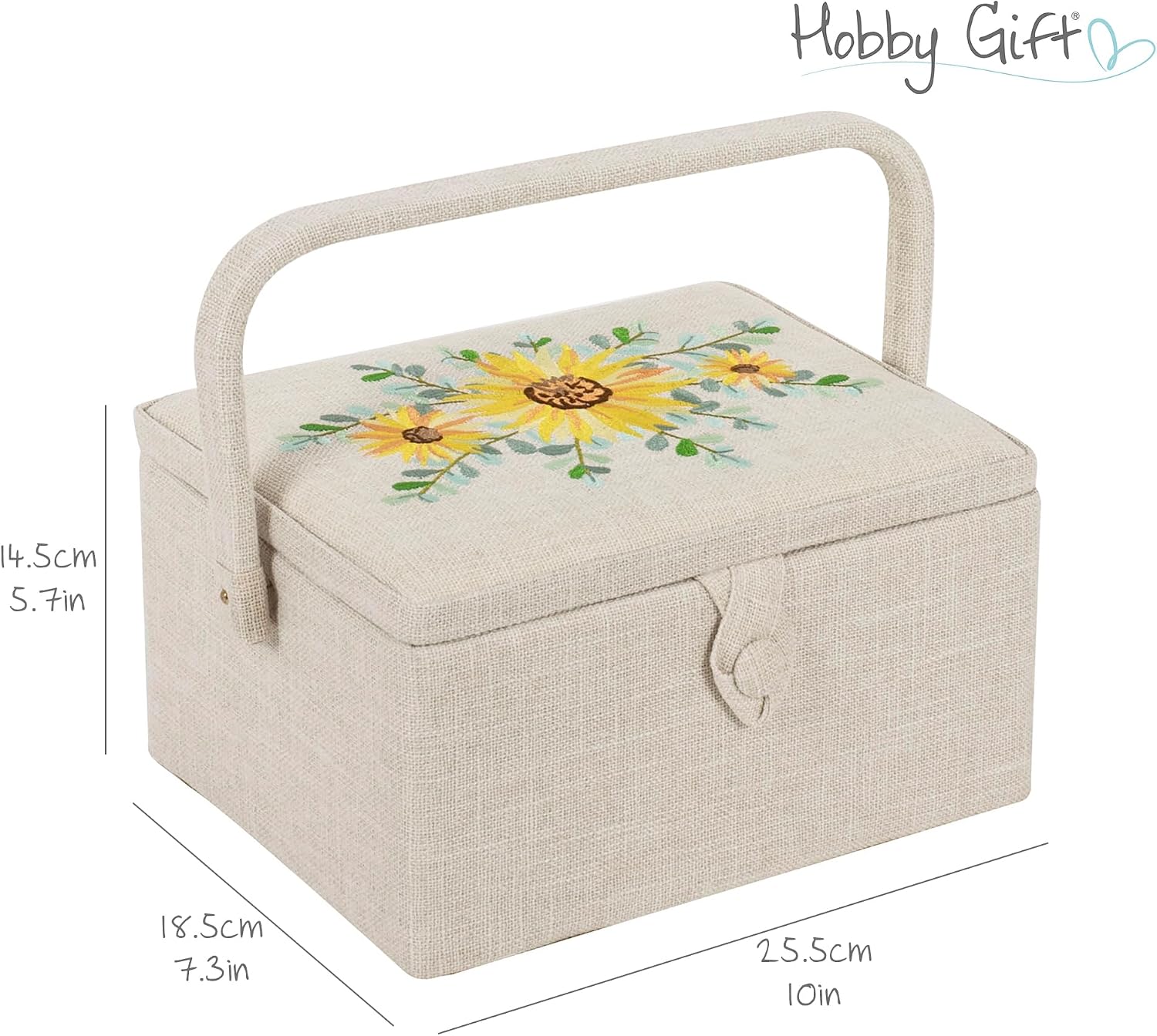 Hobby Gift Medium Sewing Box Craft Storage Box with Handle Internal Accessories Tray Pin Cushion and Pocket for Sewing Knitting and Hobby Supplies