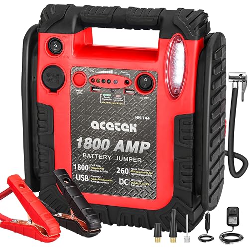 1800 Amp Jump Starter with Air Compressor, acetek Car Battery Jump Starter 260 PSI Tire Inflator, 20000mAh 12V Auto Lead-Acid Battery Booster (Up to 6L Gas or 6L Diesel Engine) with LED Light & USB