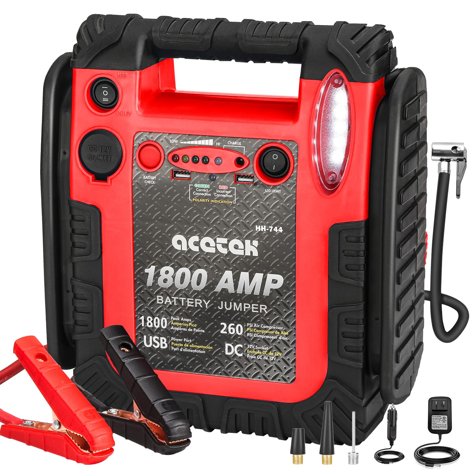 1800 Amp Jump Starter with Air Compressor, acetek Car Battery Jump