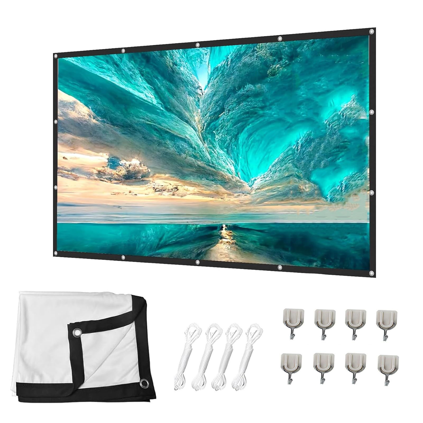 Schermo Proiettore per Esterni da 100/120/150 pollici, Telo Proiettore Portatile Antipiega Pieghevole HD 4K 16:9 per film per Home Theater, Feste(120inch(16:9))