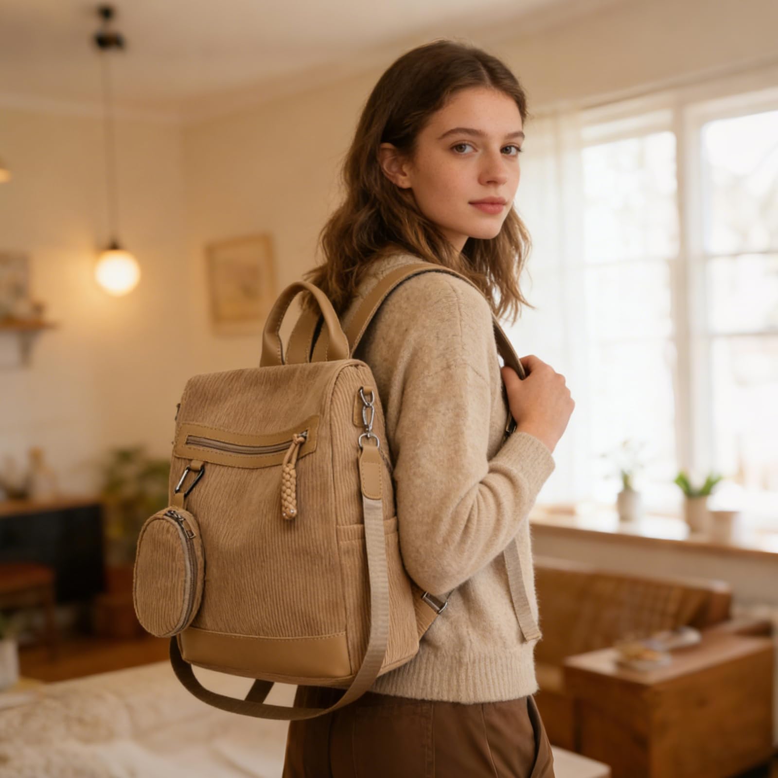 Sac à Dos Femme Antivol, Sacs à Main Portés Dos Femme, Petit Sac Bandoulière Fort Backpack Loisirs Casual Léger pour Voyage L'école Travail Université Collège Shopping