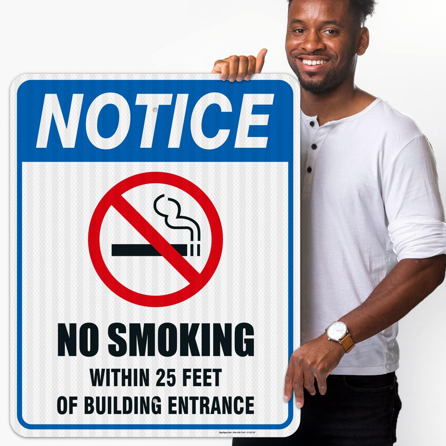 No Smoking Within 25 Feet of Building Entrance Sign, 24x30 Inches, 3M EGP Reflective .080 Aluminum, Fade Resistant, Indoor/Outdoor Use, Made in USA
