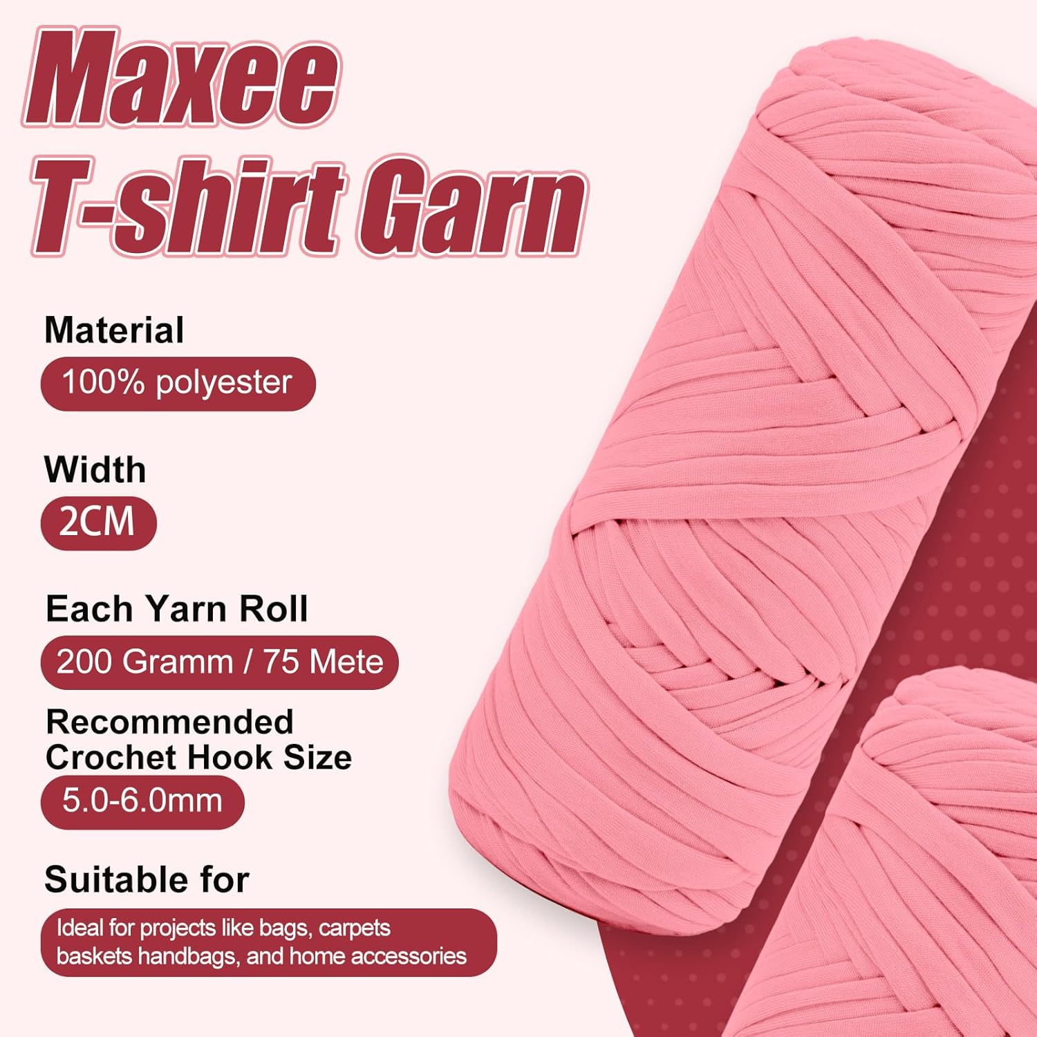 Maxee Premium T-Shirt Yarn 800g (4 Balls,200g/75m Each), T Shirt Yarn High Elastic Polyester Fabric for Crocheting Bags/Baskets/Rugs, Home Decor, DIY Crafts(Orange Red)