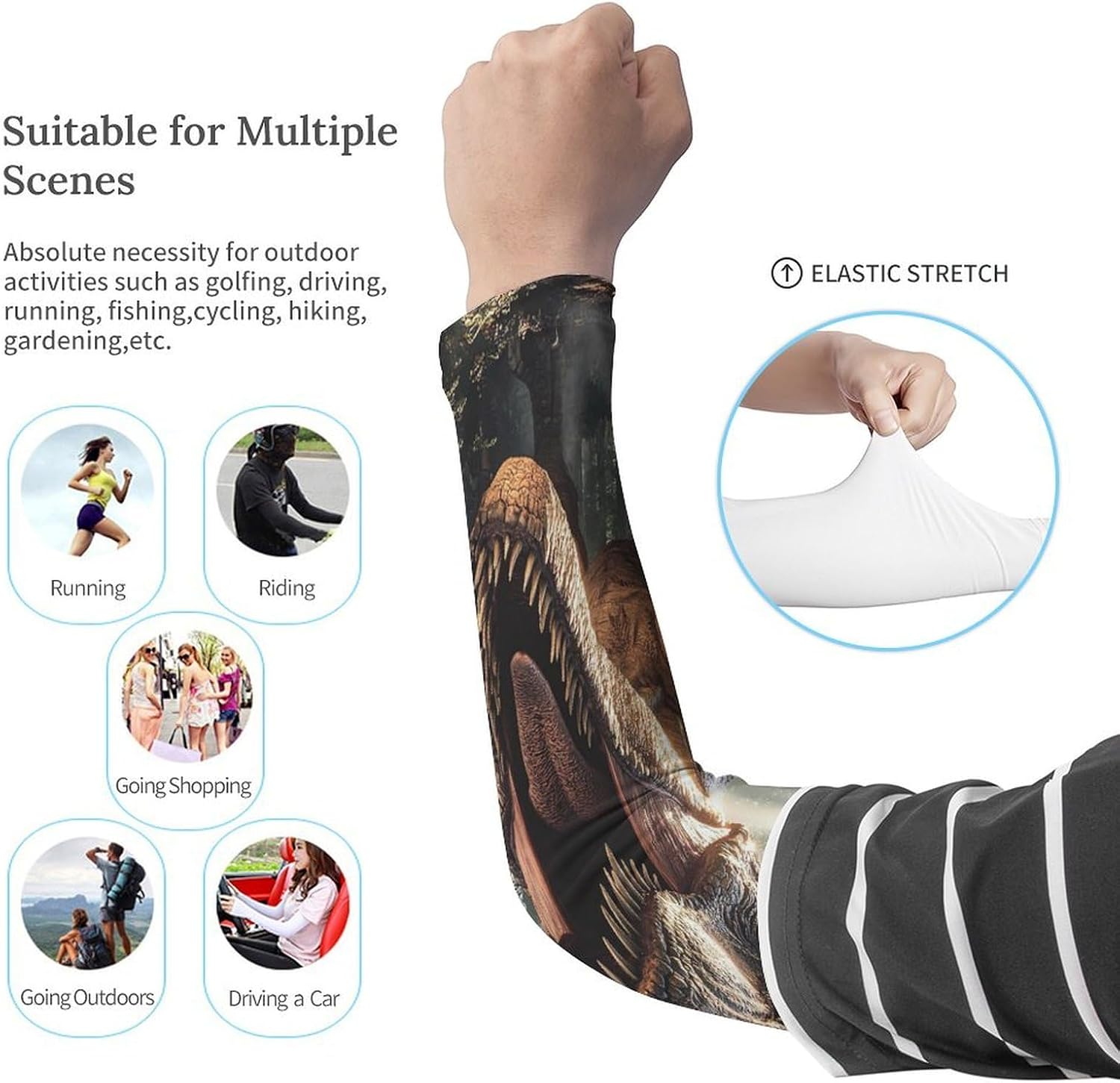 Dinosaur Arm Sleeves Sun Protection Sleeves Sports Cooling Arm Compression Sleeve for Men Women