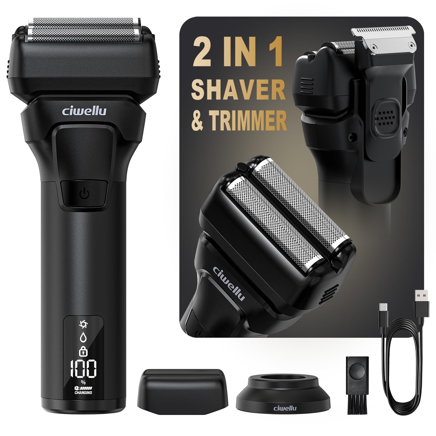 Foil Shaver for Men with Pop-Up Trimmer, 9000 RPM Electric Razor for Men's Face Close Shave, Cordless Wet/Dry Shaver for Sensitive Skin, USB-C Rechargeable &180 Min Runtime,Metal Body, Travel Lock