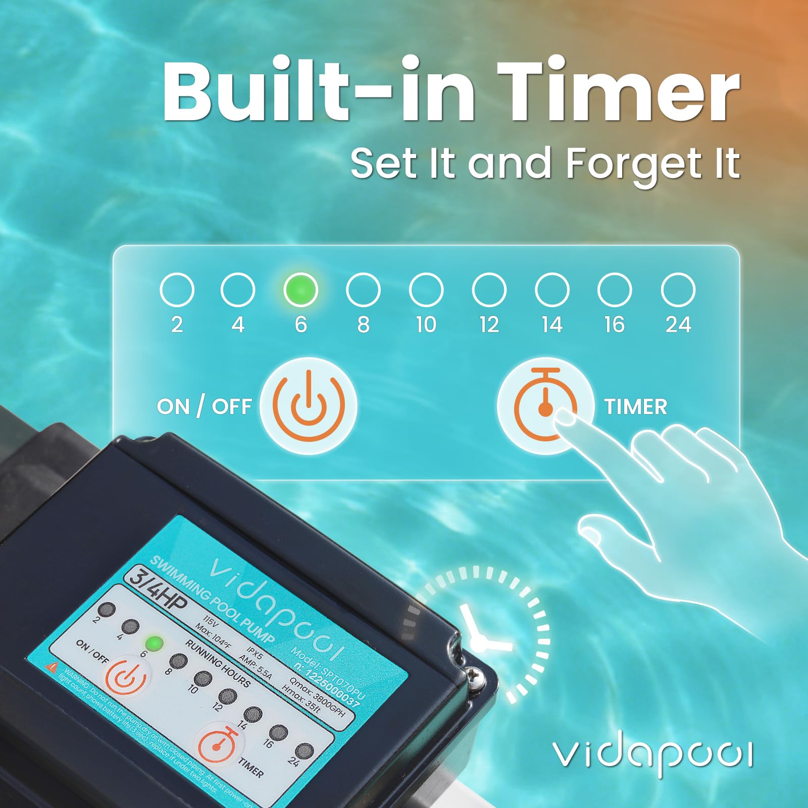 Système de pompe de filtre à sable de 38,1 cm pour piscines hors sol, pompe de 3 800 GPH de 3/4 HP avec minuterie, comprend une valve à 6 voies, convient pour les piscines jusqu'à 5 000