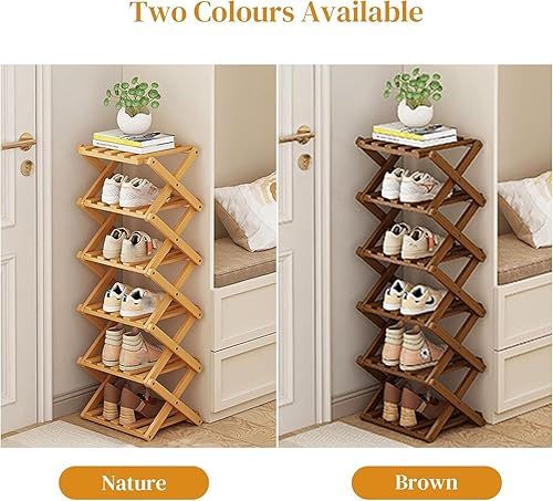 Miniatura 4 de YYW Zapatero de bambú para entrada, organizador vertical de almacenamiento de zapatos plegable y sin instalación, estantes para zapatos, estante