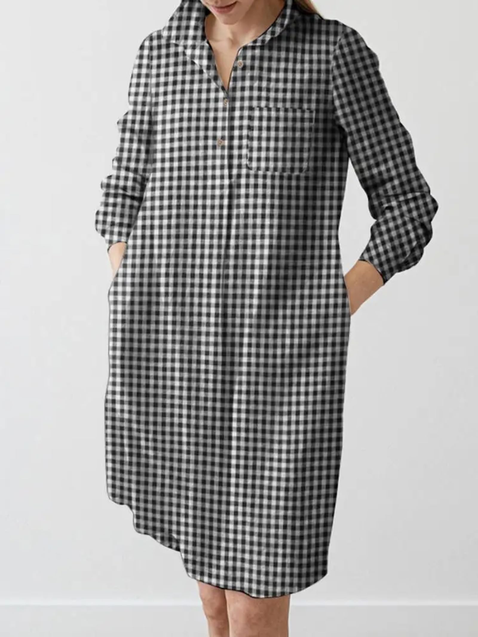 Gonna Donna Lunga Pieghe Elegante Elastica Skirt Abito Camicia A Maniche Lunghe da Donna Scozzese M Rosso
