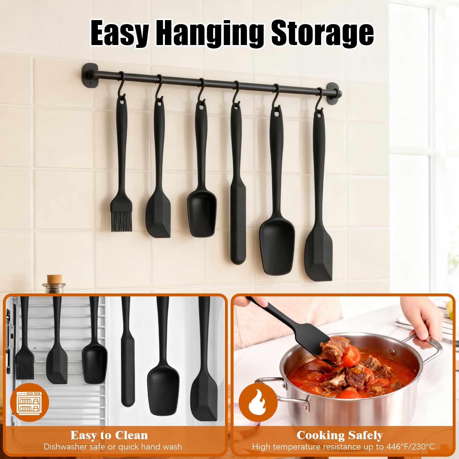 Set 2 Spatole In Silicone Con Manico Legno - Testa Flessibile Antiaderente, Resistente Al Calore, Per Cucinare, Mescolare, Pancake, Dimensioni 29 E 34 Cm