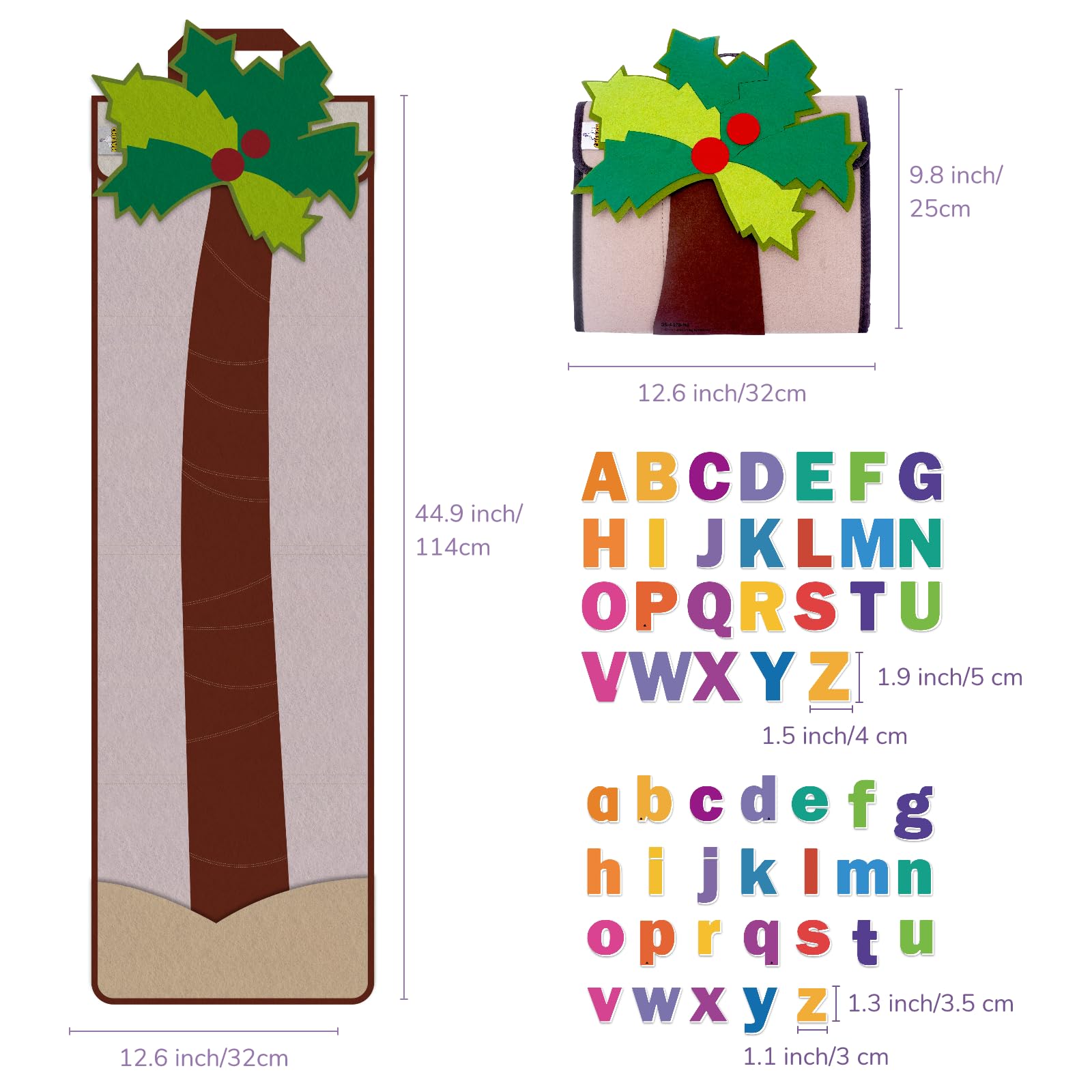CHEFAN Letter Tree, Coconut Tree Alphabet Bag for Early Education Storytelling, Felt Story Board Set Props From The Childhood Favorite Book, Board for Wall Teaching Home Classroom Play