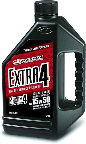 Maxima Racing Oils 32901-4PK Extra4 Synthetic 4T 15w50 Aceite de motor de motocicleta botella de 1 litro, paquete de 4