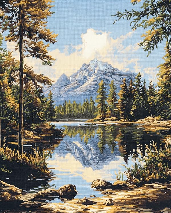 Kit point de croix adulte débutant paysage forestier cadeau DIY