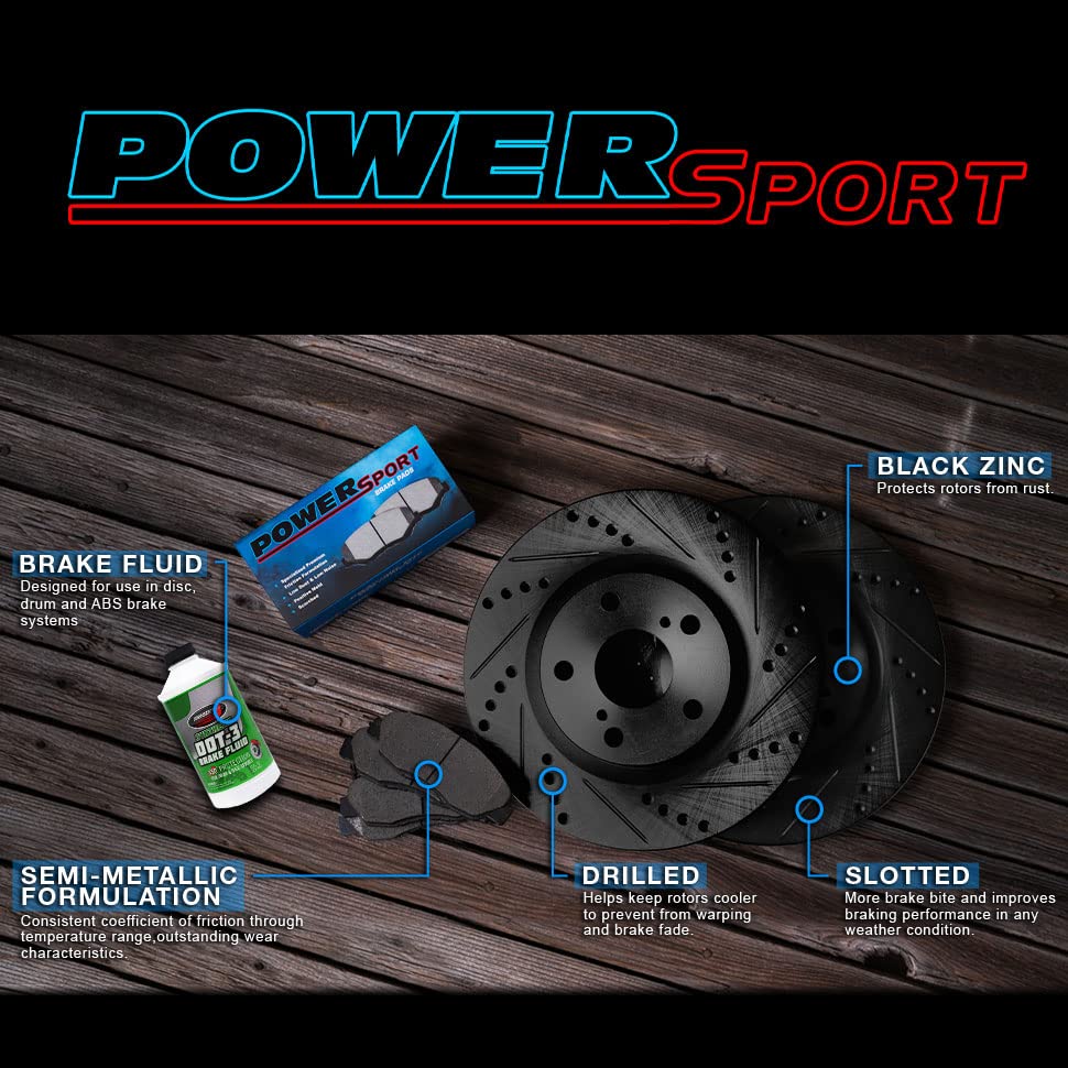 Image of BRAKELABS POWERSPORT Rear Brakes and Rotors Kit |Rear Brake Pads| Brake Rotors and Pads| Heavy Duty Brake Pads and Rotors BBCC.66080.04 | Chevrolet Suburban, Chevrolet Tahoe, GMC Yukon| Semi Met Brake Pads and Drilled Slotted Brake Rotors