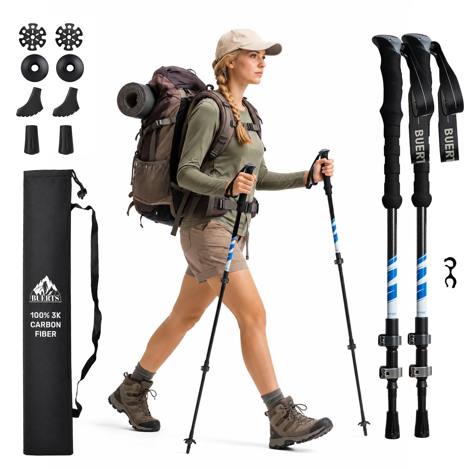 100% 3K Carbon Fibre Trekking Poles 2 Pack – Ultralight Walking Sticks for Hiking. Collapsible Lightweight Hiking Poles for Men Women Camping Ramble Outdoor. (100% 3K BLUE)
