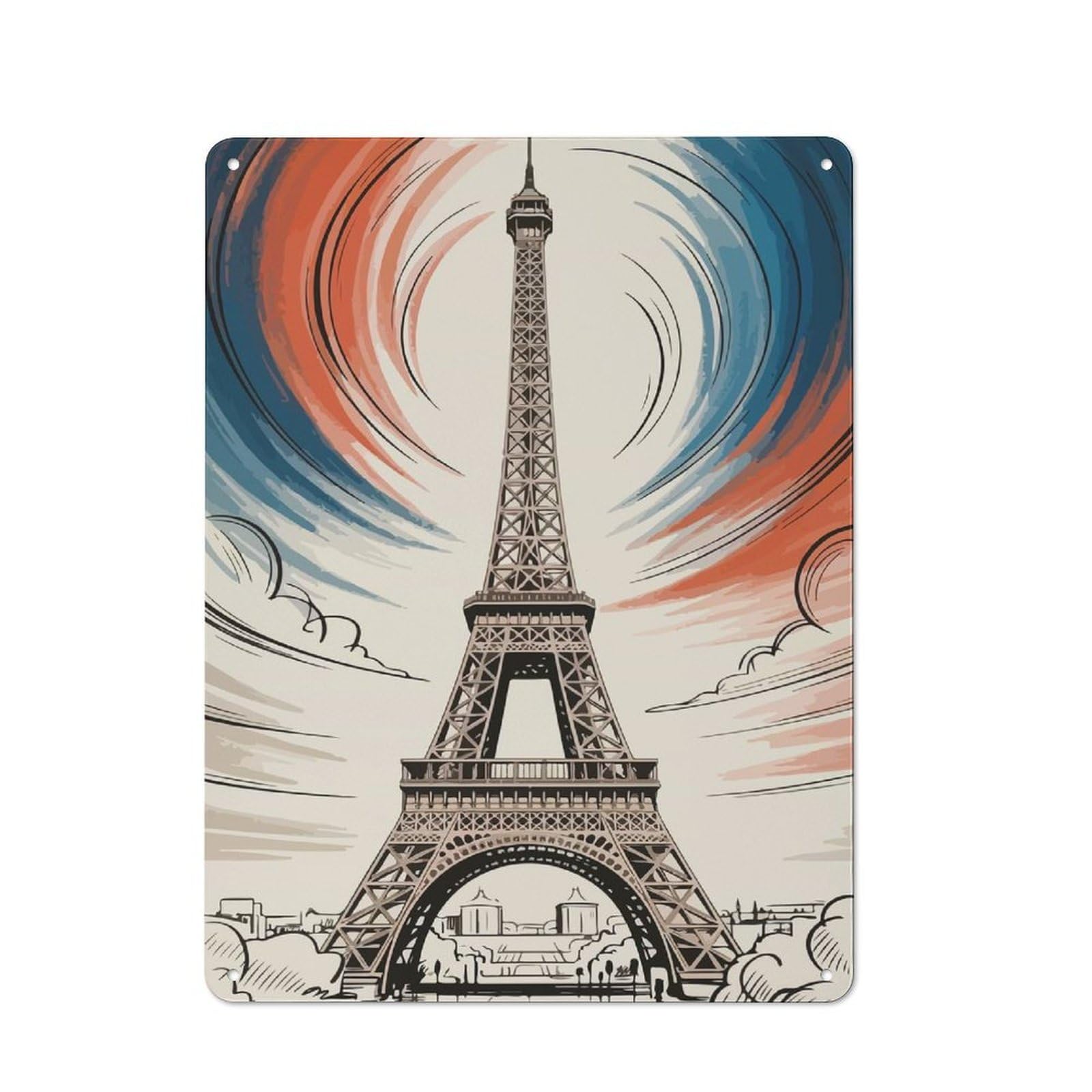 Junmoney Eiffel Tower Art With French Colors Retro Metal Plaque 40X30cm For Garage Or Workshop, Housewarming Wall Decor For People Furnishing Garage And Workshop