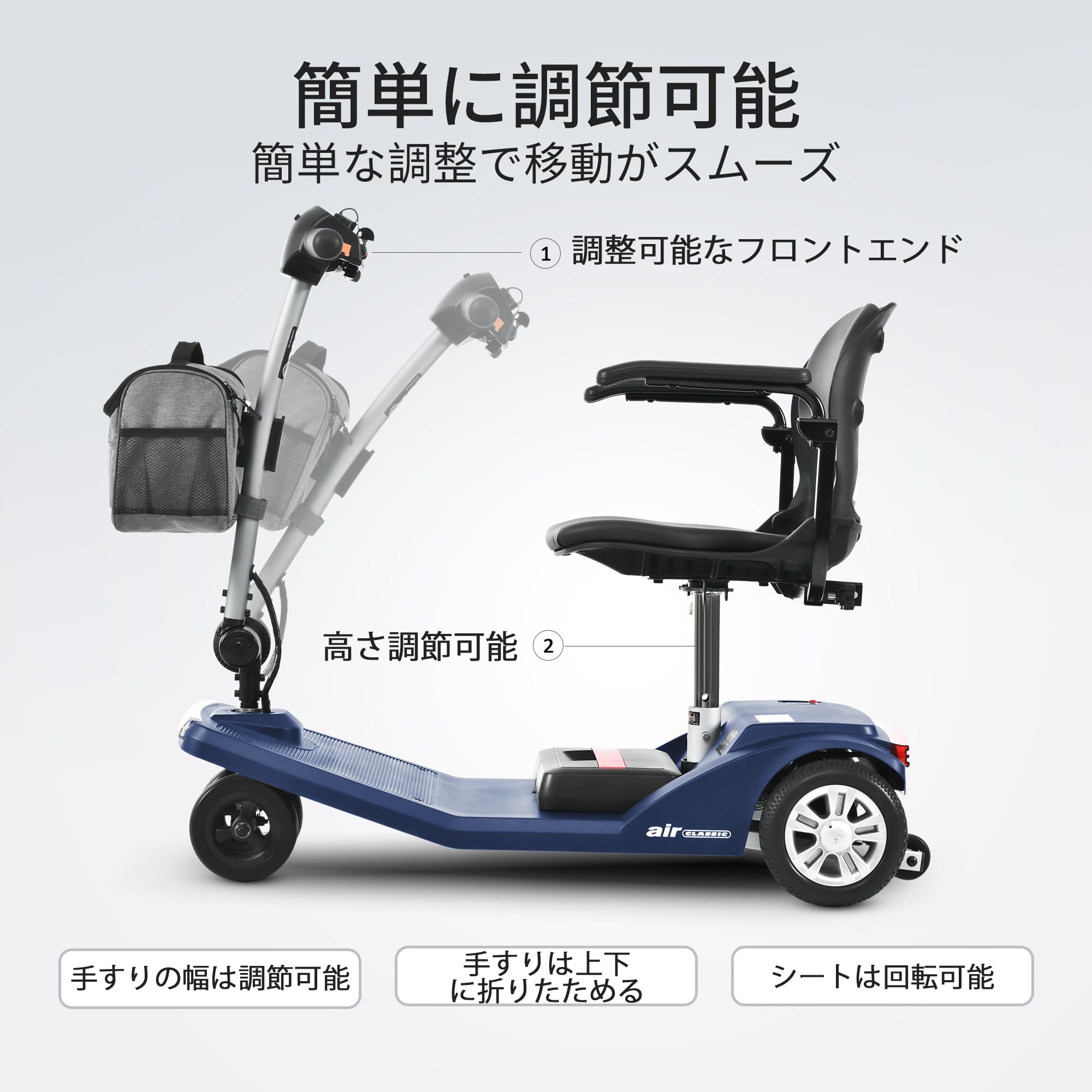 Amazon | 電動車椅子, シニアカー, 免許不要, 3輪, 120kg耐荷重, 電磁 