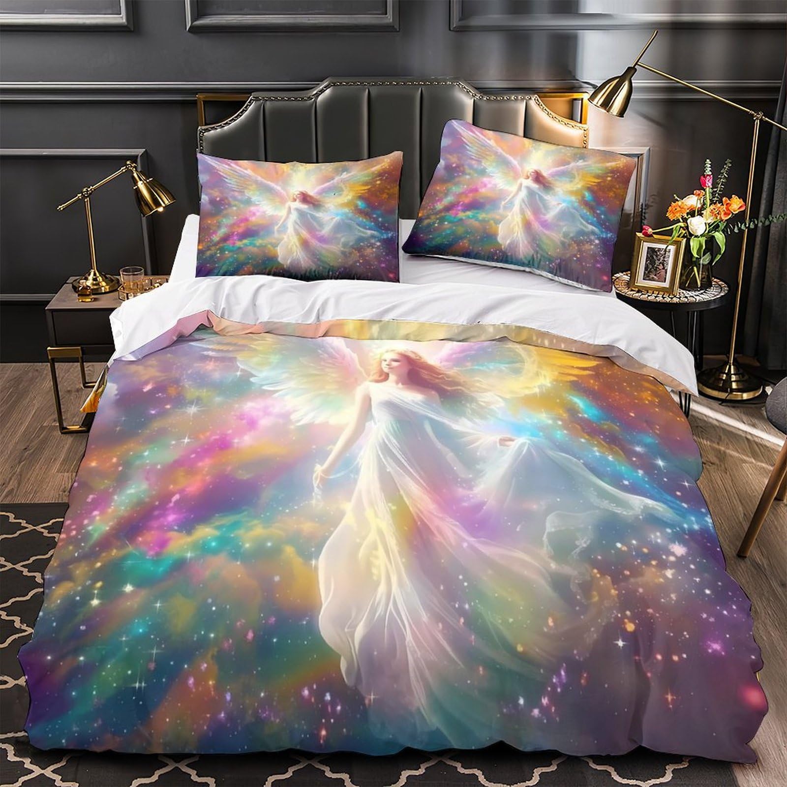 Angel Wings Duvet Cover 3D Design Printed Anti-allergic 3 Pieces Bedding Set Zipper heavenly Fantasy Quilt Cover Hotel Quality Wrinkle-Resistant for Adults Kids Women Teens Youth Double（200x200cm）