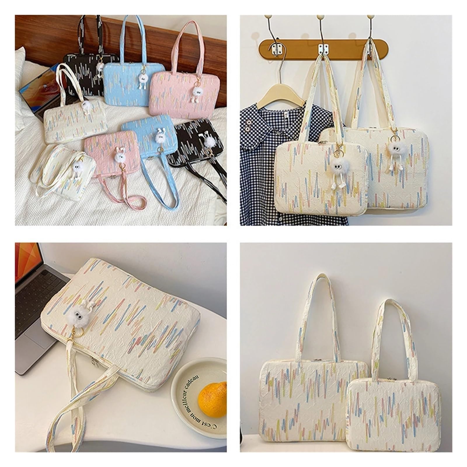 Housse Ordinateur Sac à main for ordinateur portable 11 13 14 15 pouces, grande capacité, résistant aux chocs, mignon et respirant Housse Ordinateur Pour Affaires Décontraction(White,For 14-15 inch)