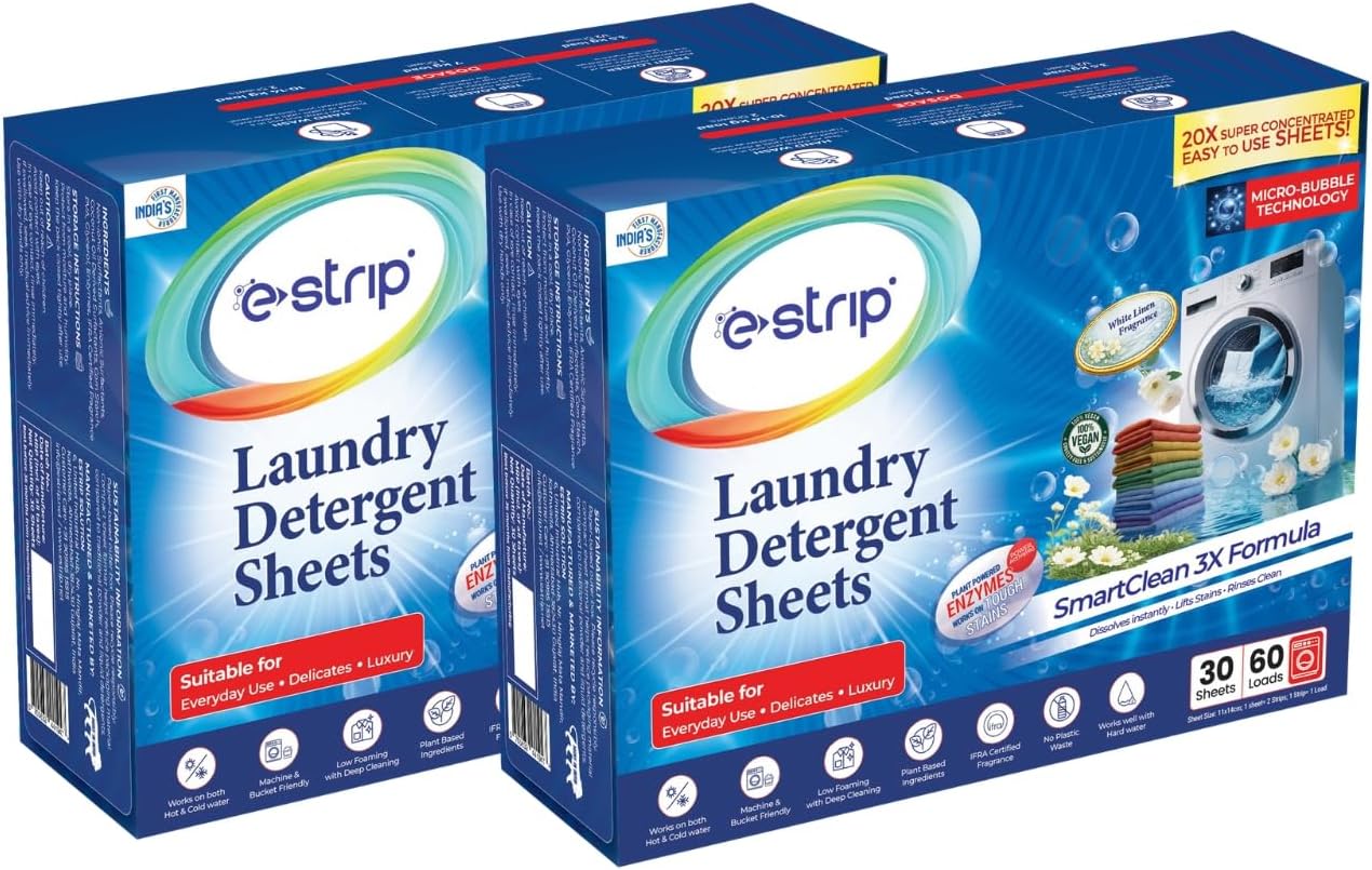- SmartClean 3X Laundry Detergent Sheets – 60 Sheets, Ultra-Concentrated Eco-Friendly,Dissolves Instantly, Liquid & Pod Alternative, Works for Front & Top Load & Hand Wash, Tough Stain Removal