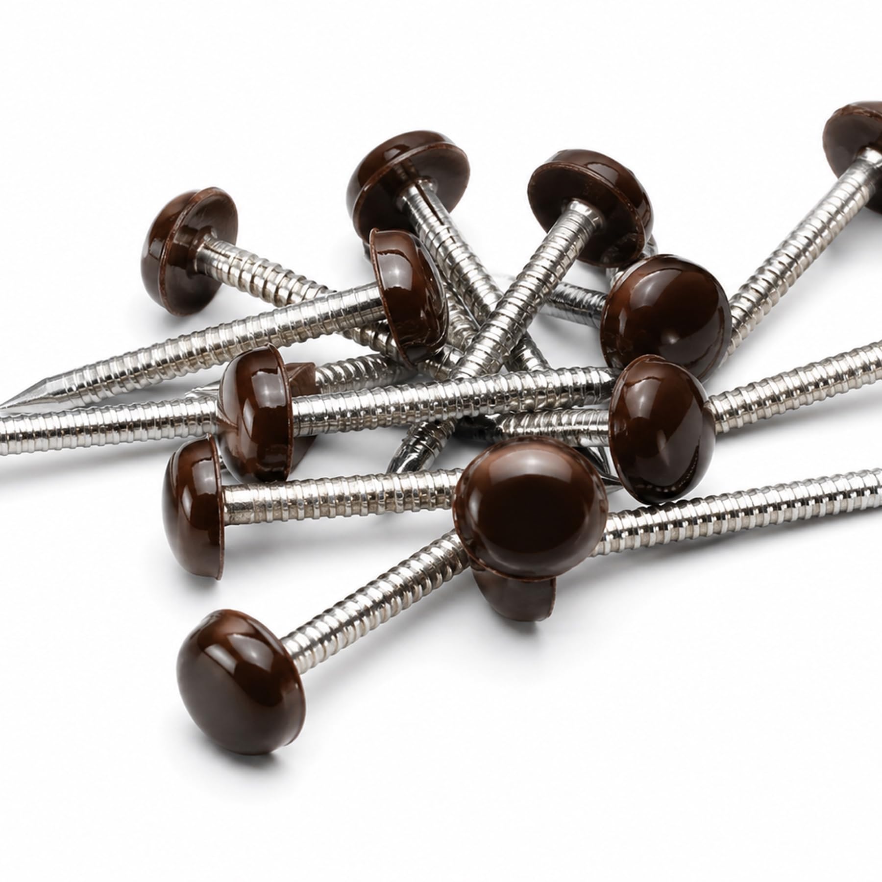 Packing Bat 40mm Chocolate Brown Poly Top Pins, Plastic-Headed Stainless Steel Pins for uPVC Fascia, Soffit and Cladding, 250 Pack