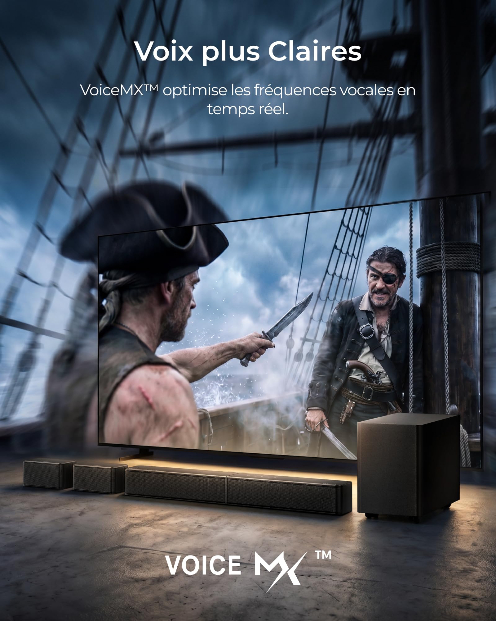 ULTIMEA 5.1 Barre de Son TV avec Dolby Atmos, Caisson de Basses sans Fil | 312W Crête Système Surround pour Home Cinema, HDMI eARC, 2 Enceintes Surround Filaires, Bluetooth 6.0, App, Poseidon M80