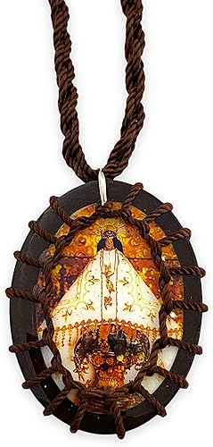 Nuestra Señora de Juquila Collar Escapulario Oval Madera Marrón Madera Escapulario Café Madera Virgen de Juquila, Madera, No es una piedra preciosa