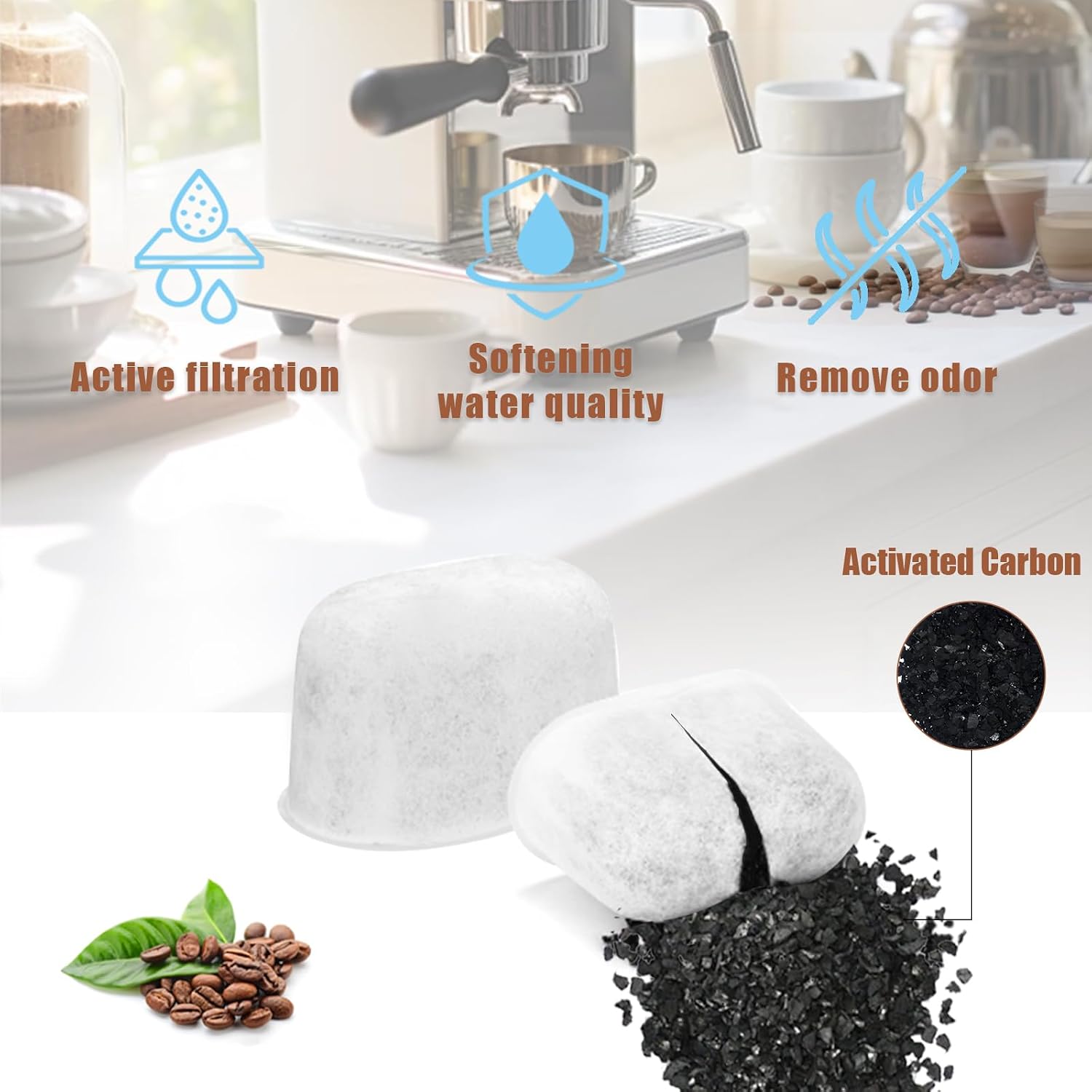 Dianrui 6 Pack Water Filter for Breville Filter replacement for Breville Espresso Machine BWF100 870/878/880/860/840/810/600/500/450 (Activated Charcoal)
