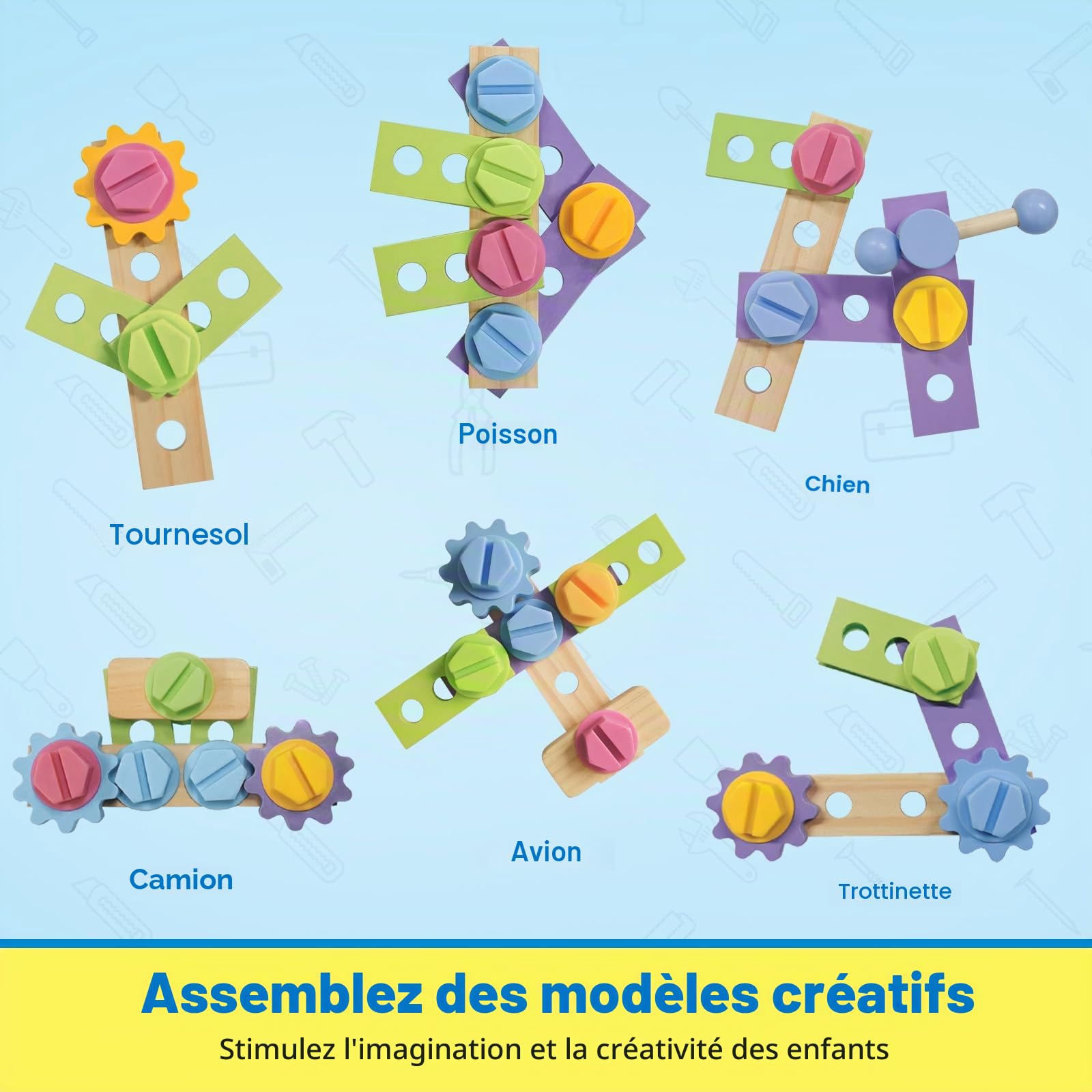 Jouet Enfant 3 Ans, Enfant Montessori Jeux Enfants 3 Ans avec Perceuse, Jouet en Bois Outil Enfant 40 Pièces, et établis Cadeau Garcon Fille 3 4 5 Ans