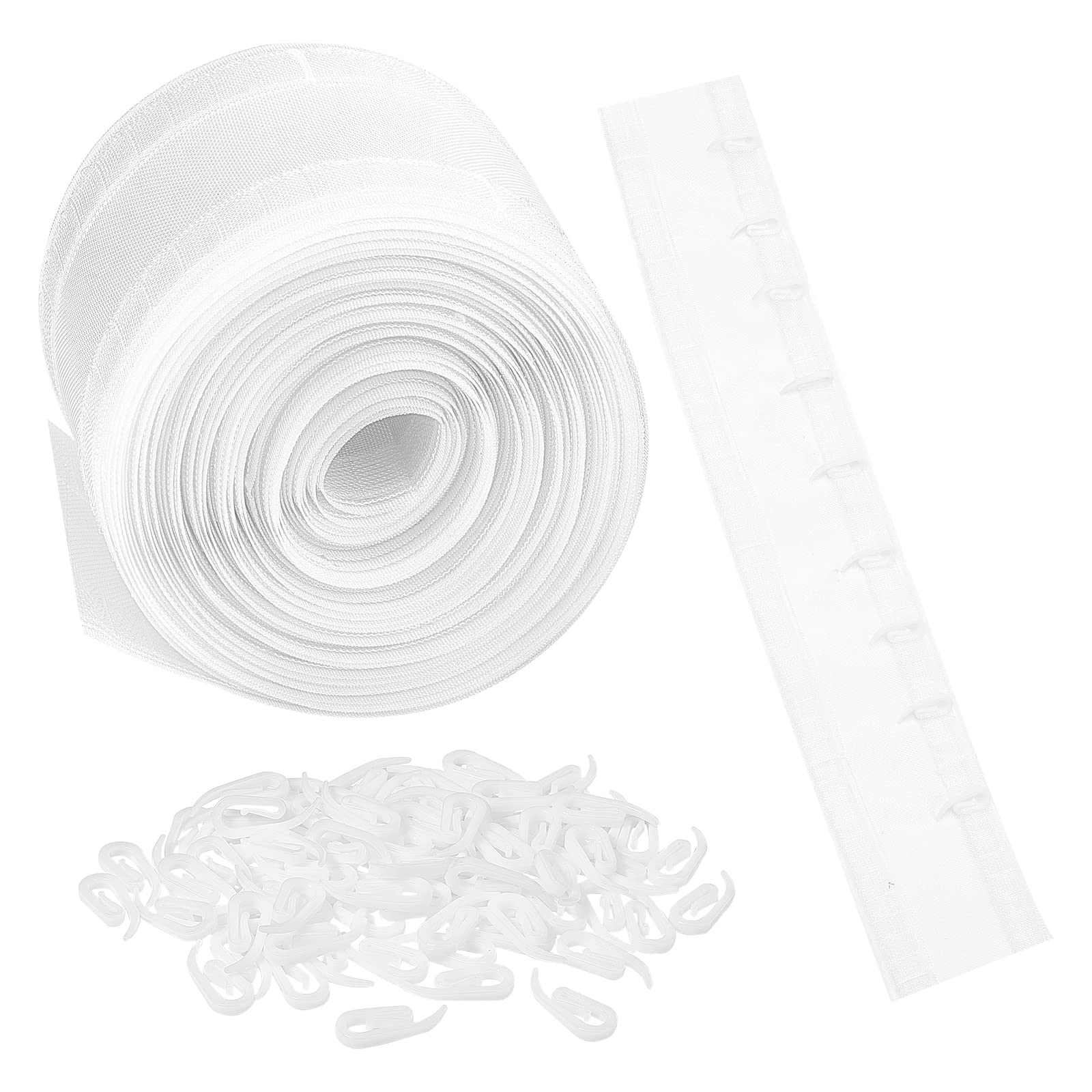 AHANDMAKERCurtain Pleat Tape, 10 Meters/10.9 Yards, 90 Pcs Hooks, Nylon, White, Wave Curtain Tape, DIY & Pleating
