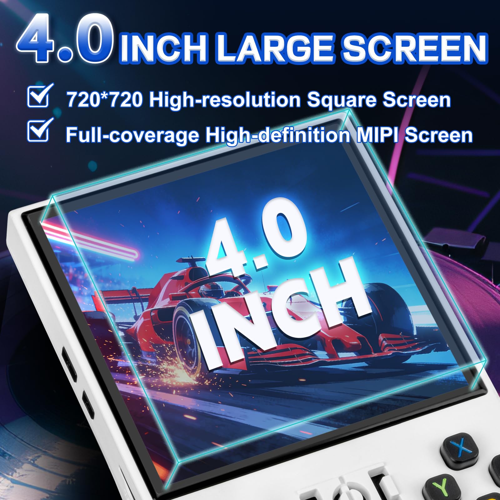 Rhesusco R36MAX Retro Video Game Console - Portable Console with 4.0-Inch HD Screen,128G TF Card,Support 22000+Classic Games,Open Source System,4000mAh Battery,Birthday Gift for Adults-White — view 3