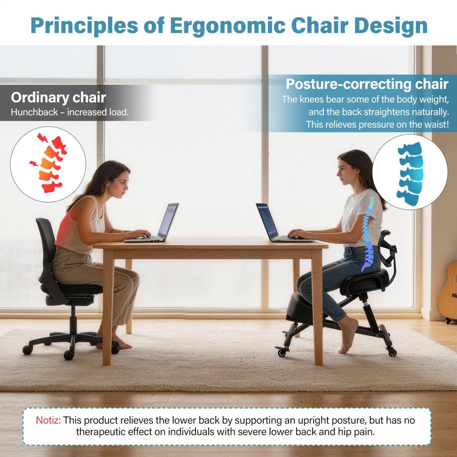 Genérico Silla ergonómica de Rodillas con Respaldo, Taburete Ajustable | para el hogar y la Oficina con Asiento Inclinado para una Mejor Postura, Cojines Gruesos y cómodos
