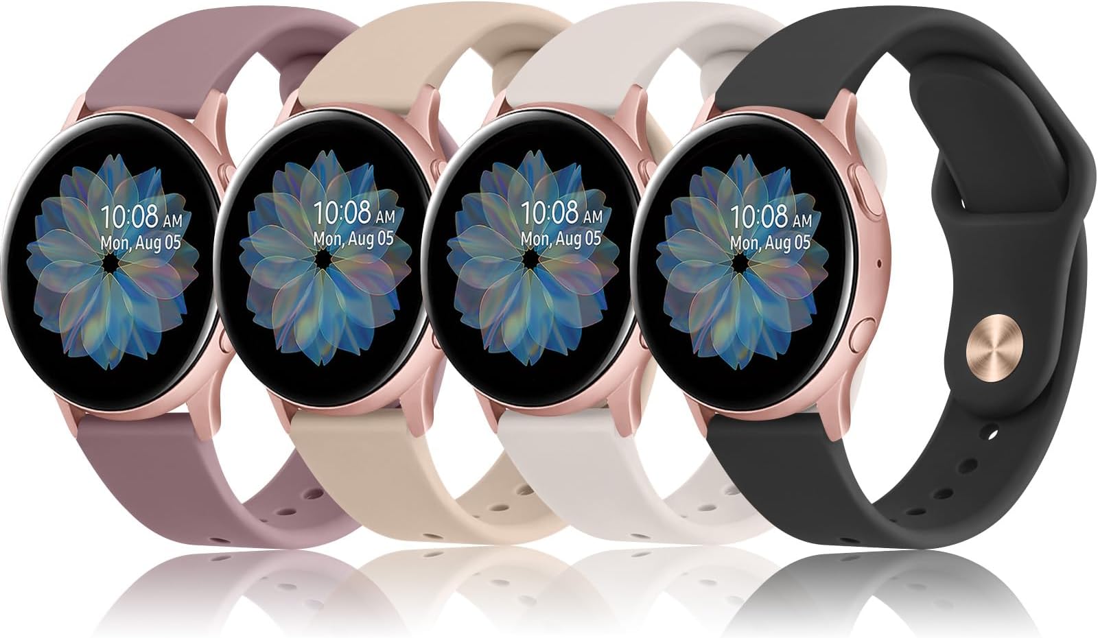 Samsung Galaxy Watch Active 2 & 3 Compatible 40/44mm Silicone Sport Bands (4 Pack, 20mm)