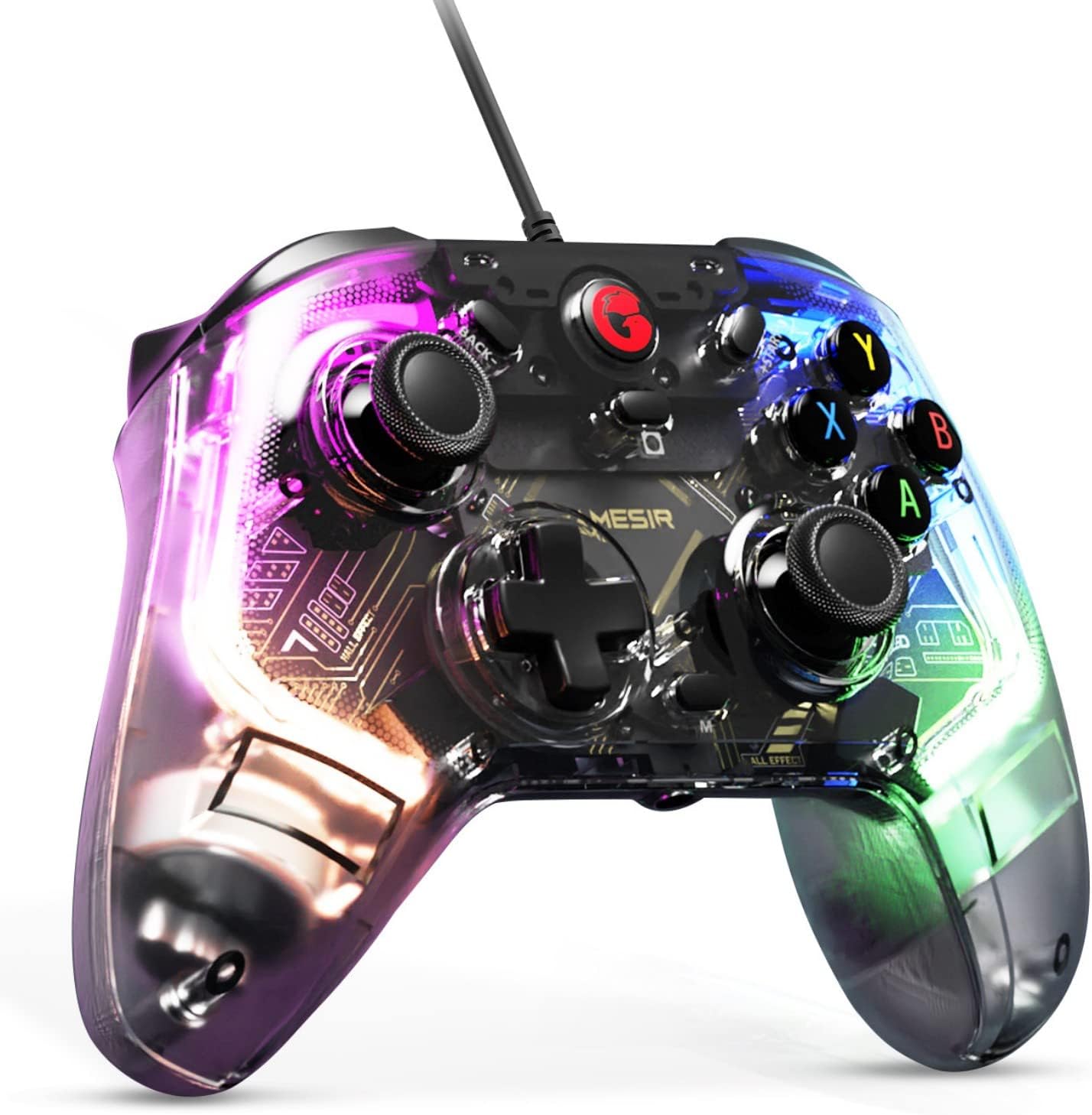 GameSir T4 Kaleid Transparent Wired Gaming Controller for Windows 10/11, Switch & Android TV Box, RGB Lights,PC Controller Hall Effect Joystick＆Triggers/3.5mm Audio Jack/Gyroscope