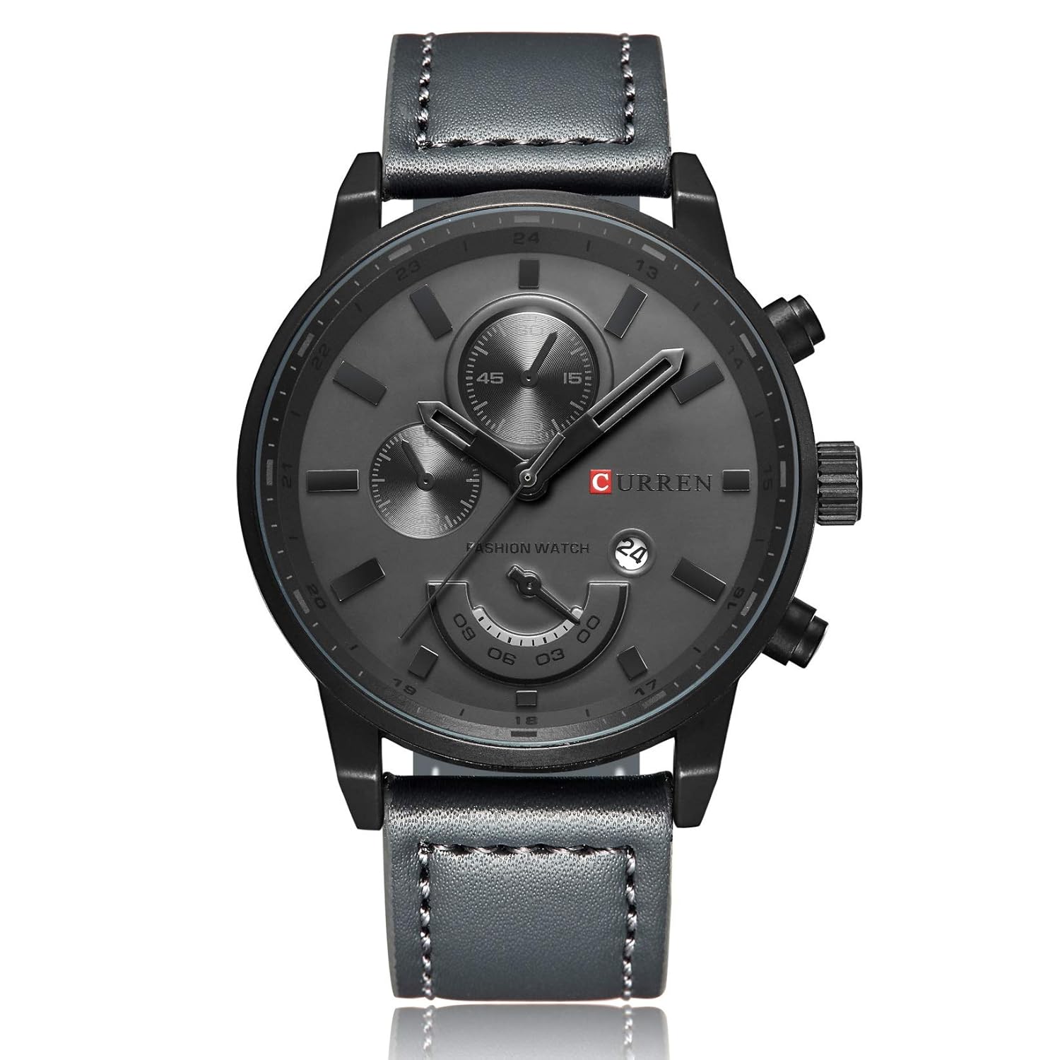 Relógio Masculino Original Curren Aço Inox Pulseira De Couro (Cinza)