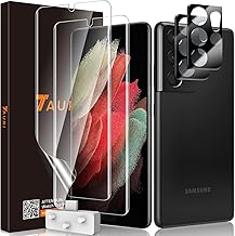 TAURI 2+2 Pack Screen Protector Designed for Samsung Galaxy S21 Ultra [Full Protection], 2 PCS Soft TPU Film + 2 PCS Camera Lens Protector, 100% Fingerprint Unlock, Bubble Free - 6.8 inch