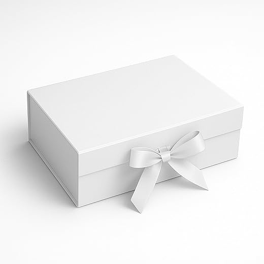 Caixa De Presente Premium Rígida Com Trava Magnética e Laço de Cetim (Branca, 28x20x9cm)